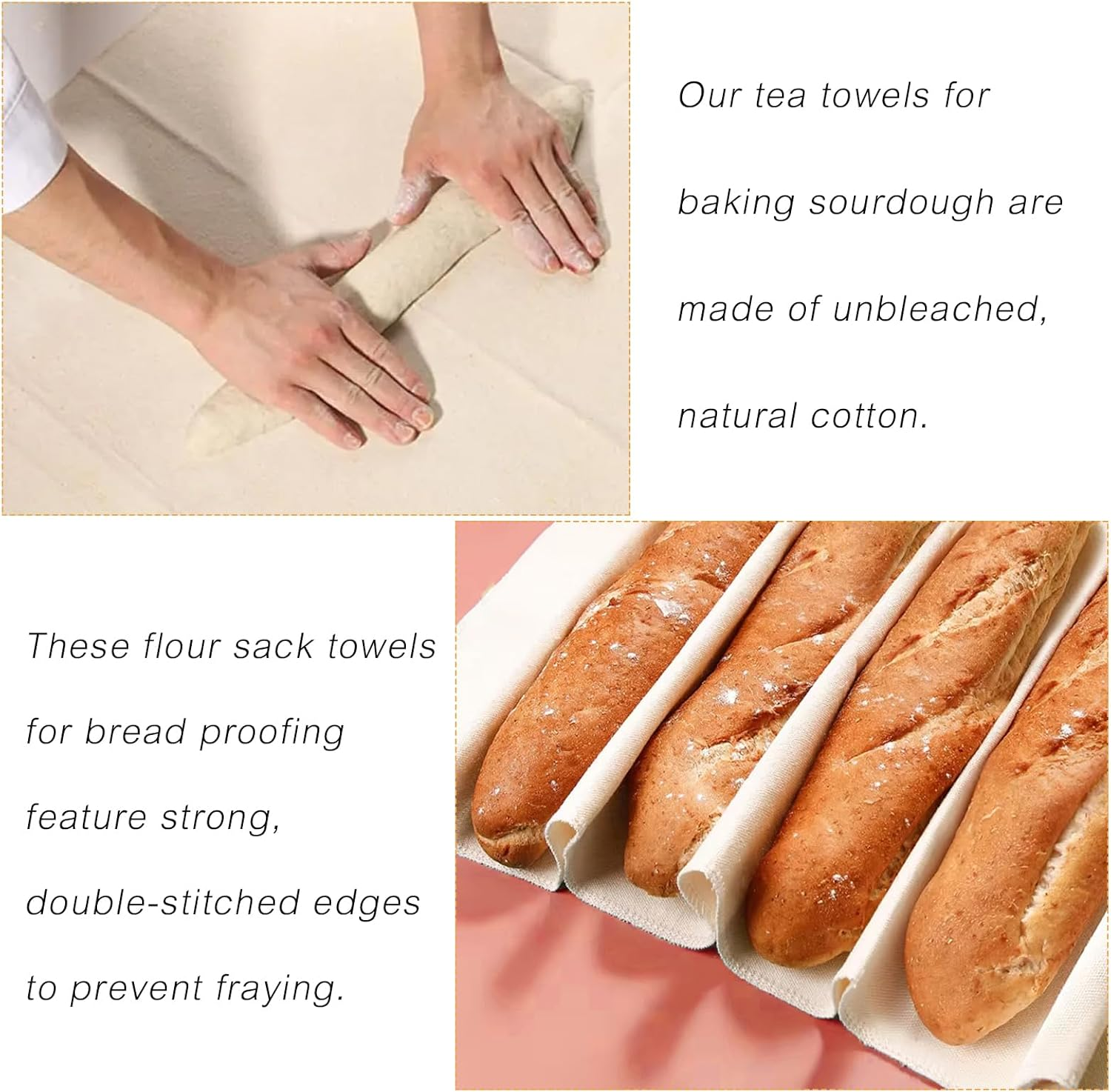 Tea Towels for Baking Sourdough, 2PCS Flour Sack Towels, Bread Making Accessories,Flour Duster for Pastry Baking & Proofing,Breads Fermentation Cloth,Bread Cloth, Linen Cloth, Pastry Cloth image number 3