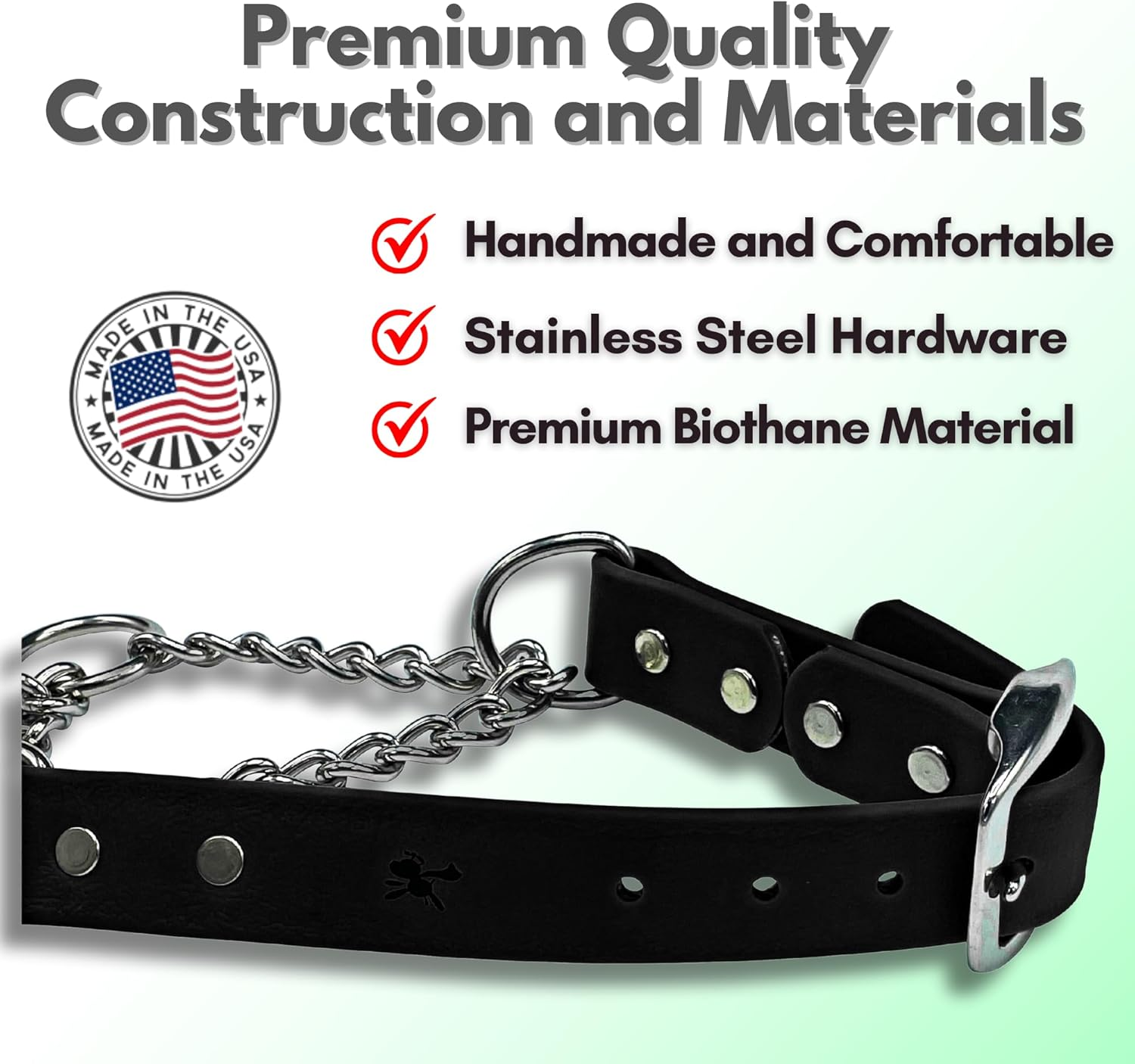 Jim Hodges Dog Training Martingale Collar for Dogs, Biothane, Stainless Steel Hardware, No Pull, Made in the USA, Professional Grade, Medium, Black image number 5