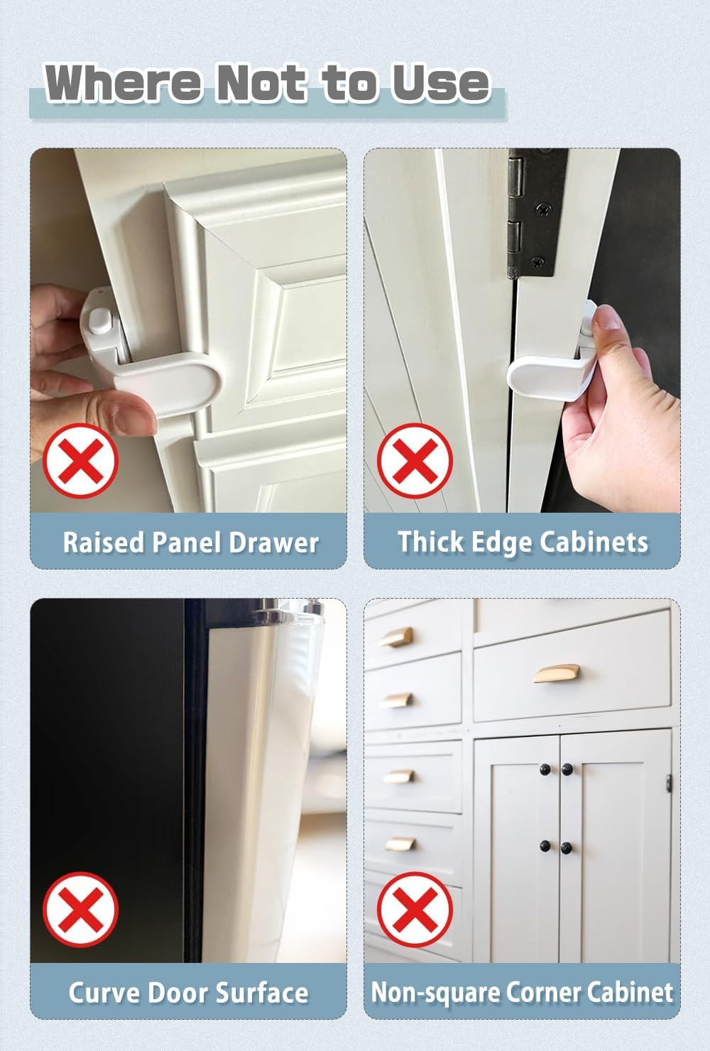 4 Pack Drawer Locks Baby Proofing, Child Proof Cabinet Locks for 0-12 Month Baby Safety Botton Lock for Drawers Side Furniture Latches Corner Edges (White)