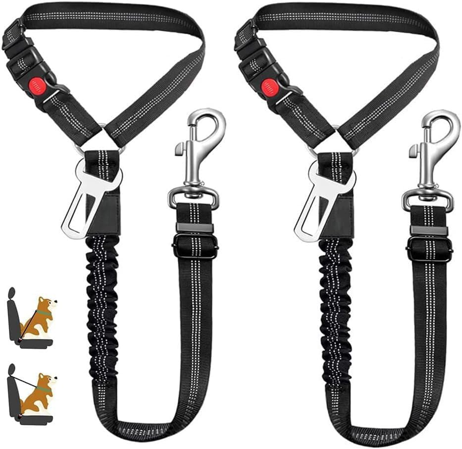 2 in 1 Dog Car Seatbelts, Pet Safe Guard Car Seat Belt Headrest Restraint Clip, Adjustable Dog Car Harness Belt with Anti-Shock Elastic Bungee Buffer (Black) image number 4