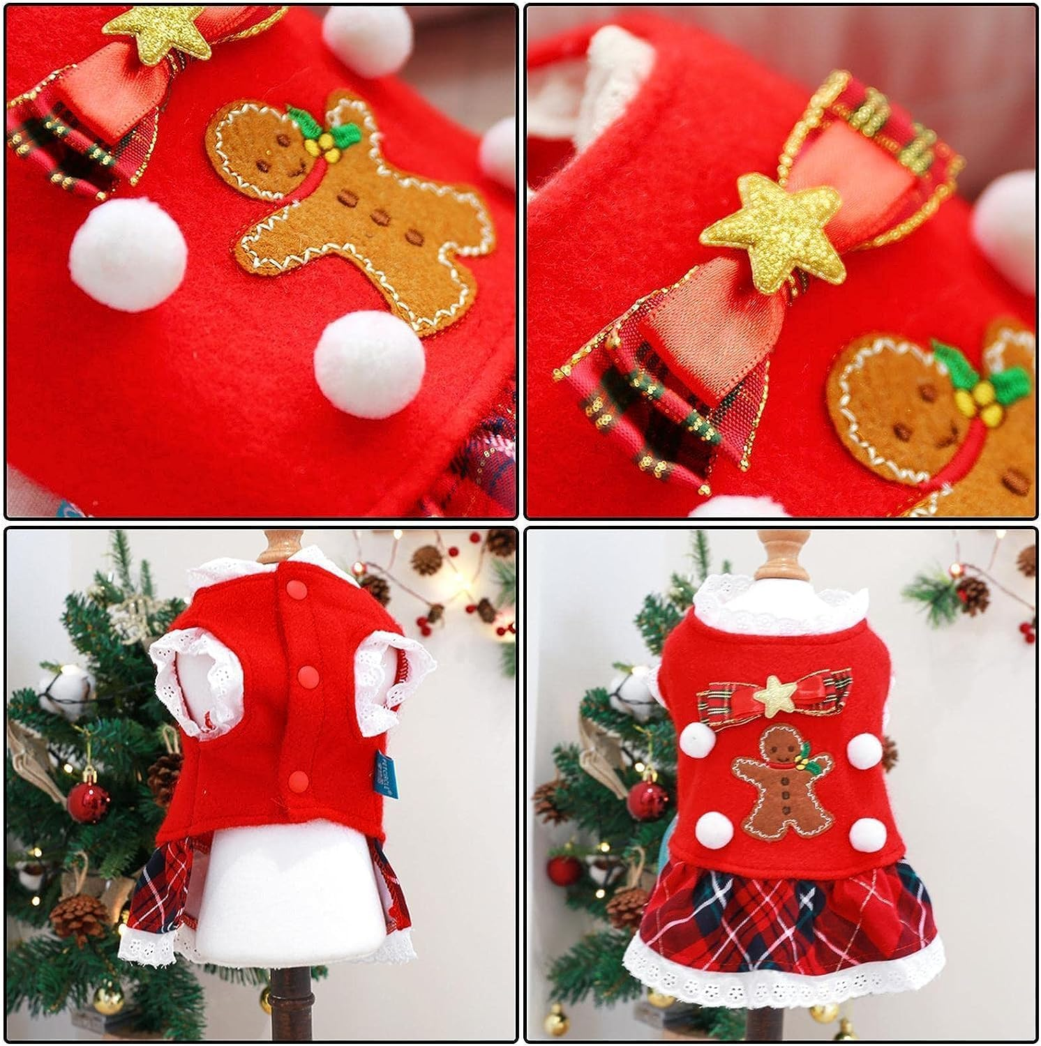 Christmas Pet Dress - Small Dog Costume for Christmas,Dog Dress for Christmas, Pet Clothes for Small Dogs Cats Puppy Kitten, Festival Dog Costume Skirt Outfit image number 4