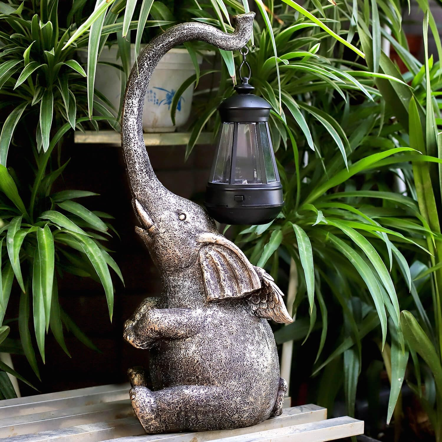 FOMAILE Elephant Garden Statue, Large Garden Statue with LED Lights, Solar Garden Outdoor Statue, Funny Outdoor Decor for Garden,Patio, Yard and Lawn, (EL-020-1) image number 2