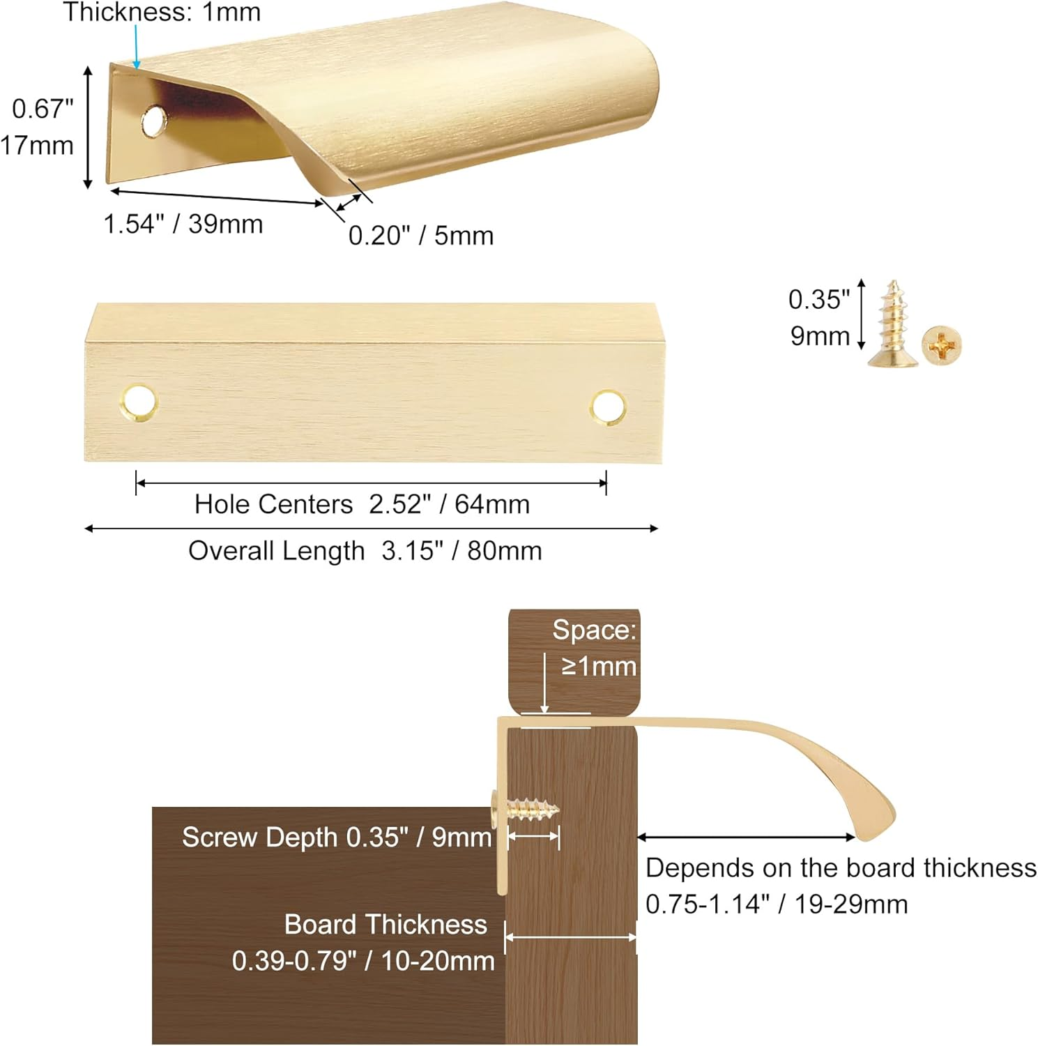 Malimali 5 Pack Dark Gold Edge Finger Pulls for Cabinets 3.15" Kitchen Drawer Handles Modern Aluminum Concealed Tab Pulls for Closet Door, Brushed Dark Gold