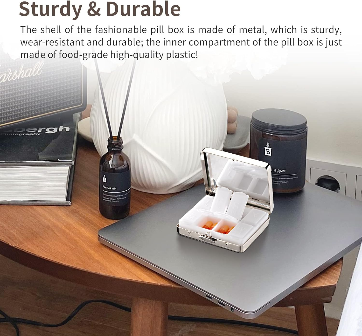 Portable Metal Travel Medicine Box/8 Compartments (Silver, Rectangle) image number 7