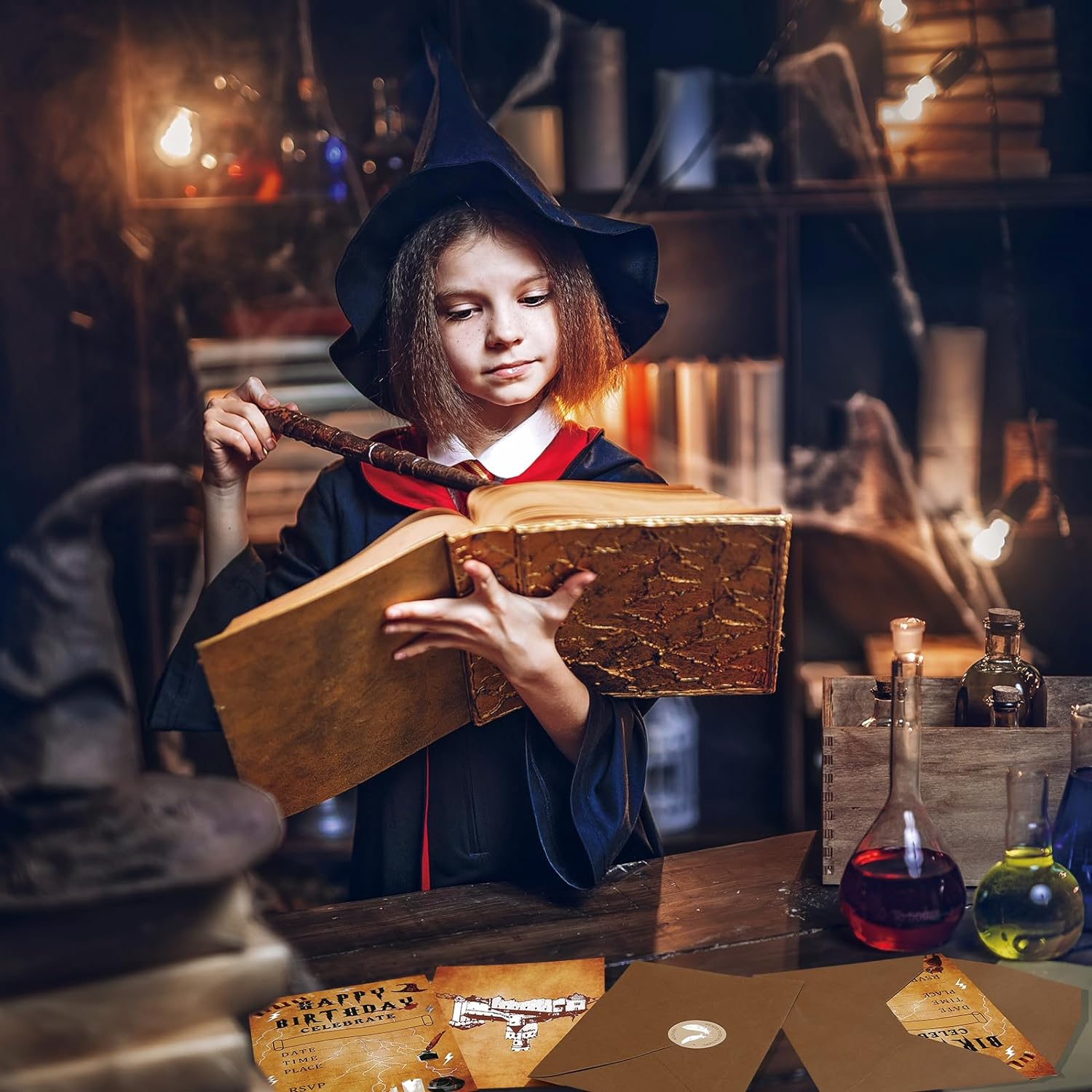 24 Pack Magical Wizards Birthday Invitations Wizards Party Invitation Cards, 24 Pcs Wizards Sticker Labels, 24 Pcs Envelopes Halloween Party Supplies for Kids Birthday Party Baby Shower image number 5