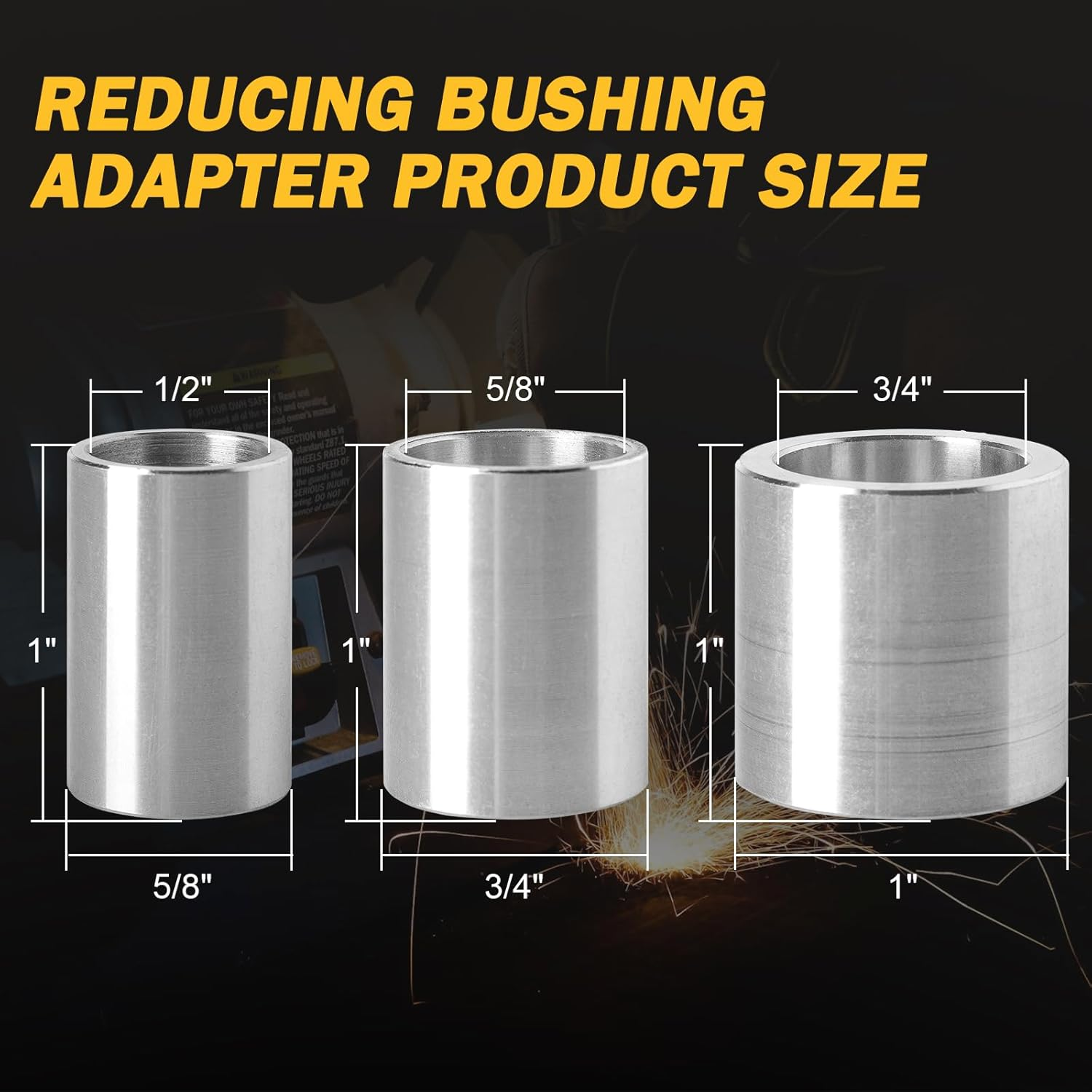 Reducing Bushing Arbor Adapters Fit for Bench Grinding Wheel or Sanding Wheel Arbor Hole 1" Thick from 1-1/4" to 1", 3/4", 5/8", 1/2" Arbor Aluminum image number 6