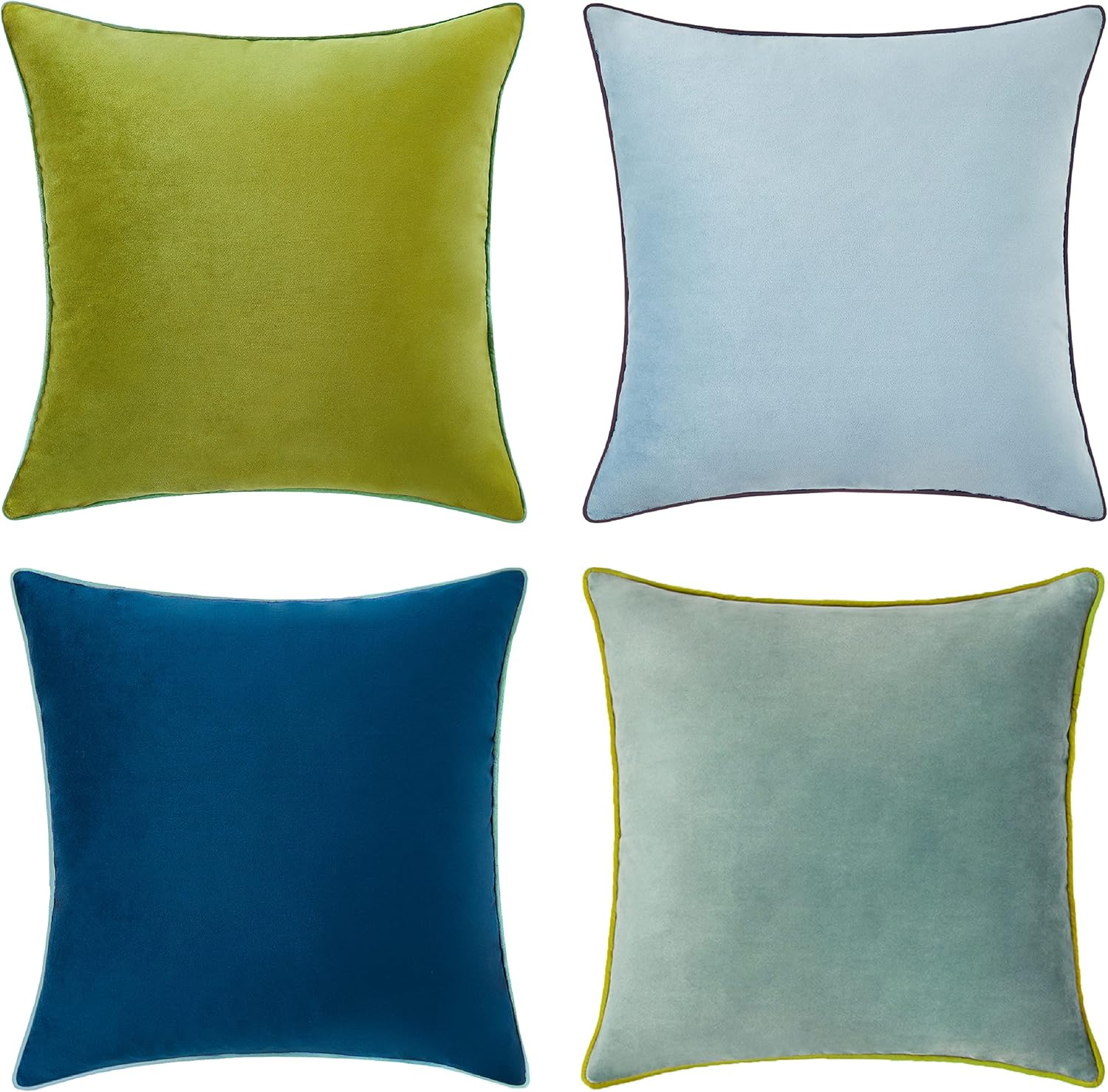 MONDAY MOOSE Decorative Throw Pillow Covers Cushion Cases, Set of 4 Soft Velvet Modern Double-Sided Designs, Mix and Match for Home Decor, Pillow Inserts Not Included (18X18 Inch, Green/Blue) image number 1