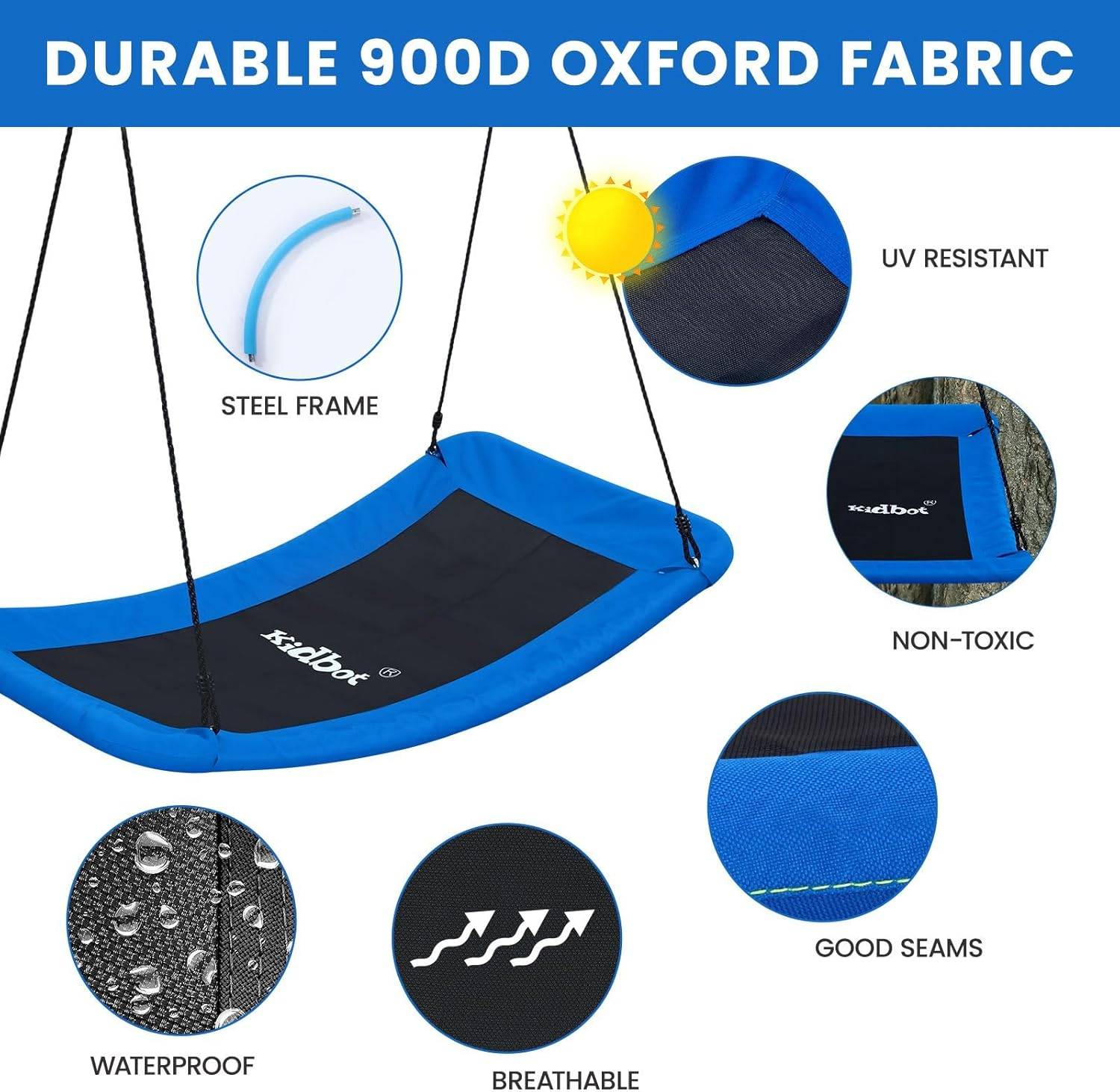 Kidbot Tree Swing Seat Chair Set Indoor Outdoor Childrens Adult Hanging Playset Rectangular Garden Camping Platform Straps XL Carabiners image number 2