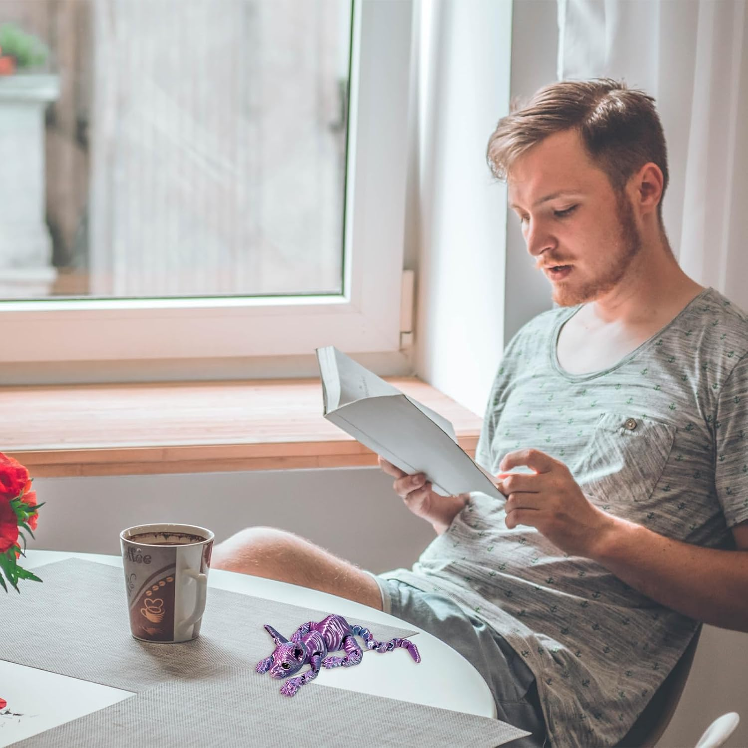 TEAONE 3D Printed Cat, Realistic Cat Figurine for Cat Lovers, Desktop, Bookshelf Decor (22Cm/8.66In, Purple) image number 5