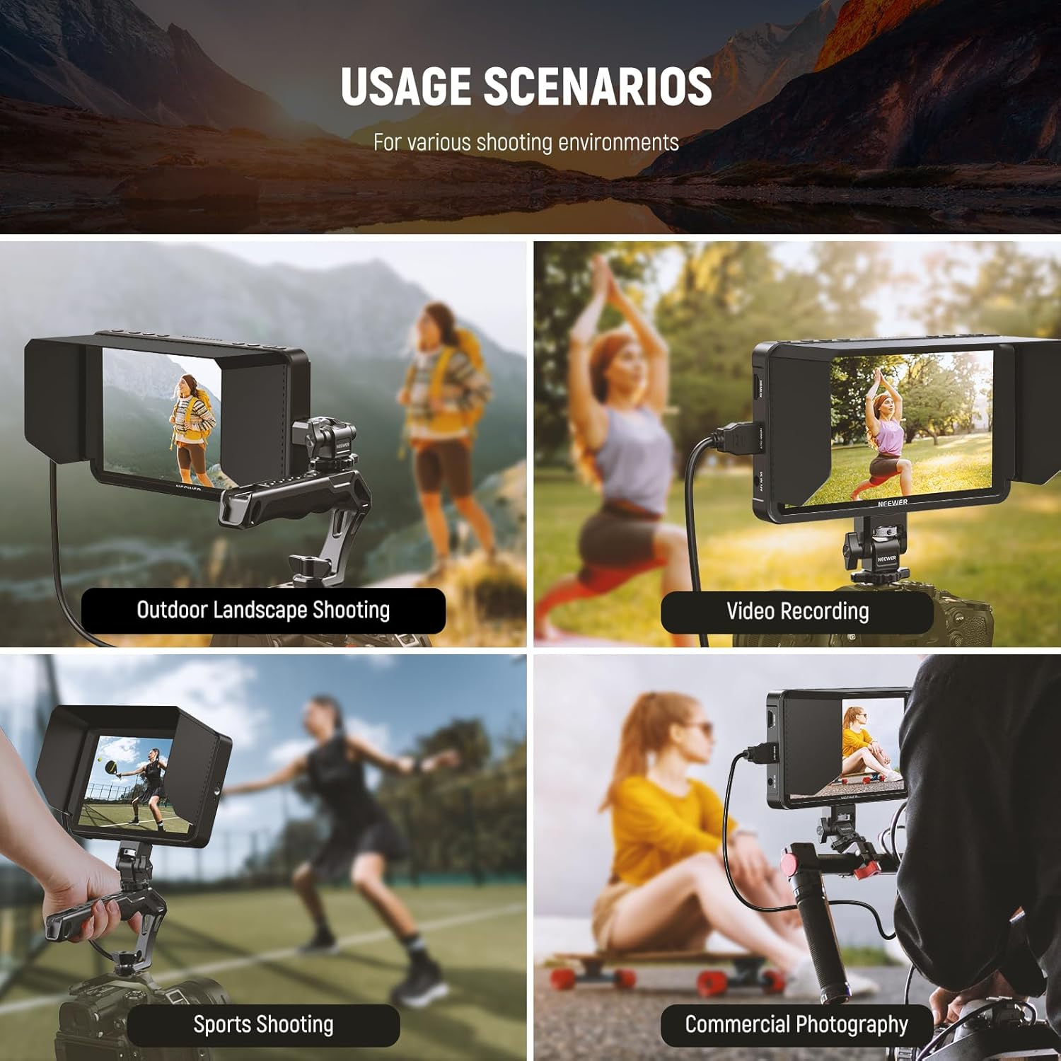 NEEWER Monitor Sunshade Hood for NEEWER F700 Camera Field Monitor, Three Sided Sun Hood & Formfitting Frame, Easy Button Access, Hook & Hook Attached, MA007 image number 3