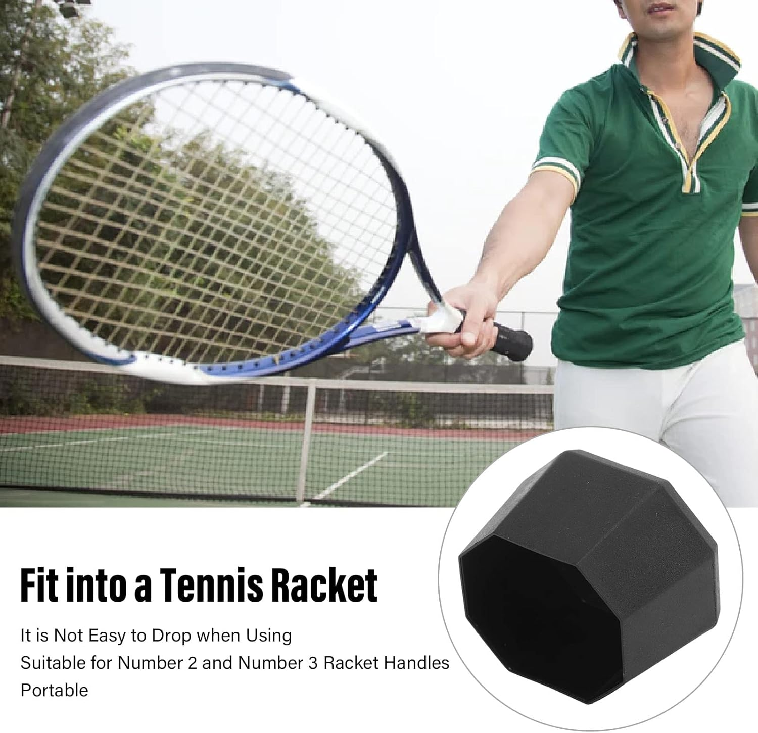 Tennis Racket Butt Cap, 2Pcs Black Plastic Tennis Racket Silicone End Cover Portable Racket Handle End Cap Practical Tennis Racquet Silicone Back Covers for Racquetball Racket image number 2