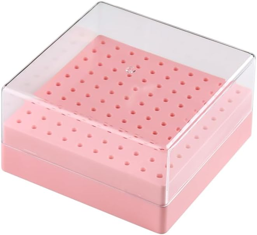 Fspronail Nail Drill Bits Holder,100 Holes Nails Drill Grinding Head Organizer Empty Box,Nail Drill Kit and Nail Drills Cleaning Brush Dust-Proof Storage Display Manicure Tool Container Case(Rose Red)