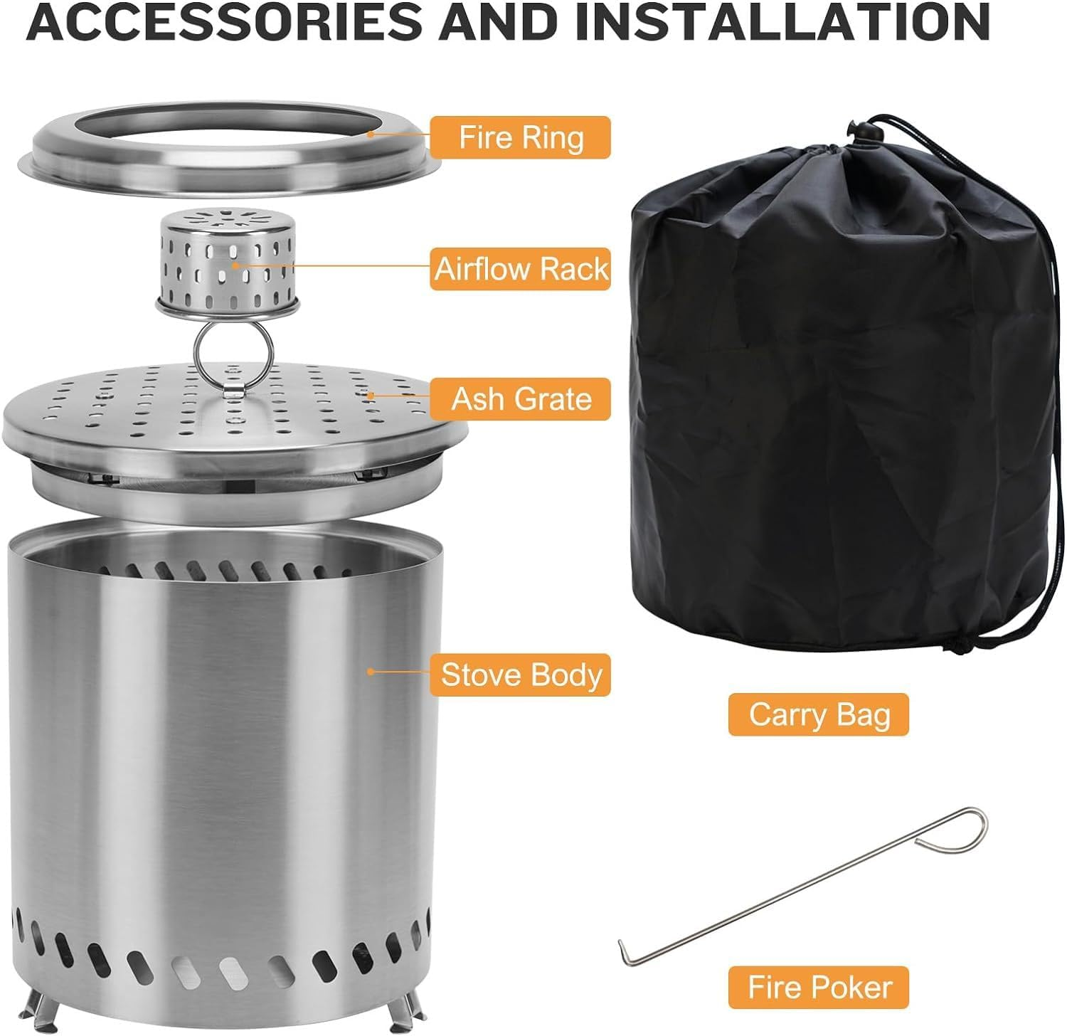 Camping Stove Portable Smoke-Free Barbecue Stove, Mini Courtyard Firewood Stove, Outdoor Camping Stove (Stainless Steel, 5.5 Inch) image number 3