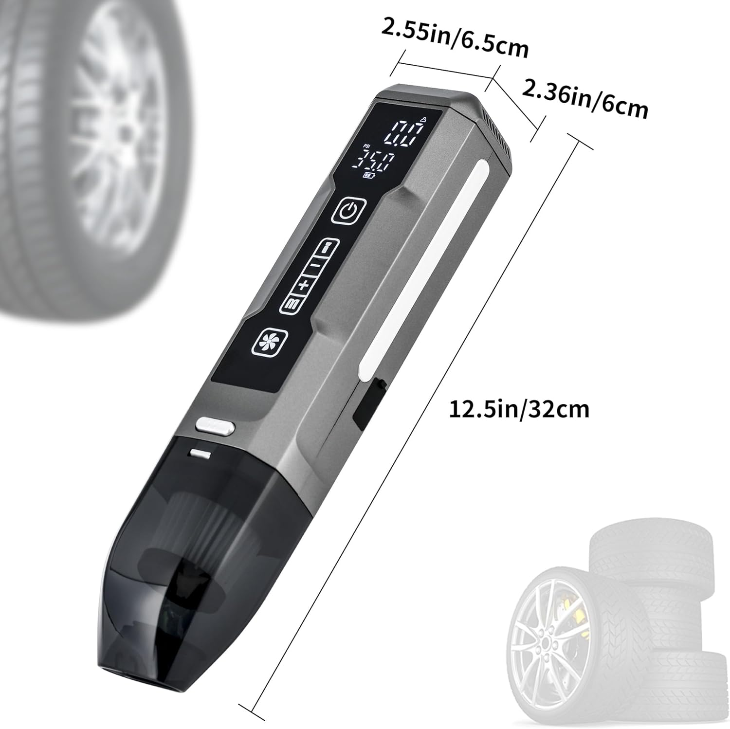 Mini Vacuum Cleaner High Power Car Vacuum Cleaner Rechargeable Handheld Electric Air Duste Vacuum Cleaner, Air Pump, Tire Pressure Gauge, and Flashlight All in One image number 2