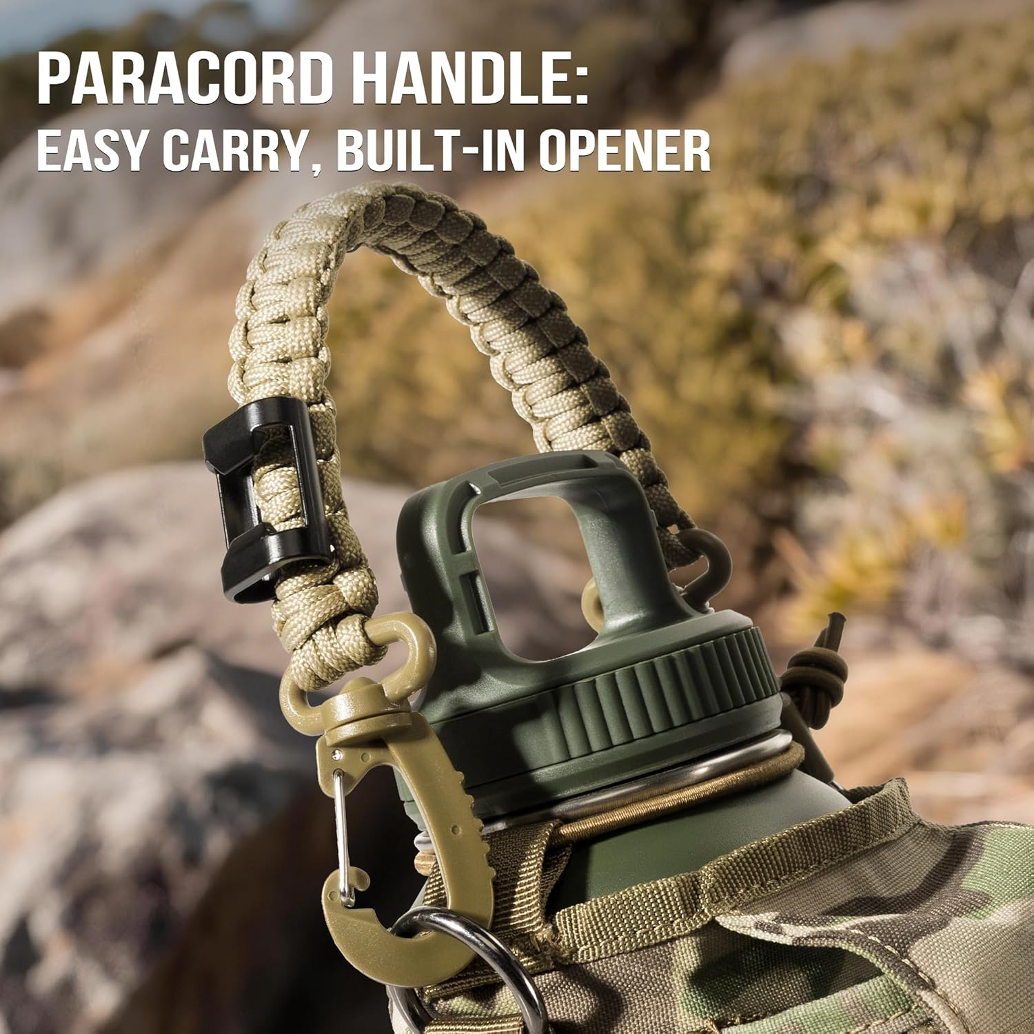 Onetigris Tactical Molle Water Bottle Holder 16-32 Oz - Multi-Function Carrier Bag with Phone Pocket & Paracord Handle for Hiking Gym Camping - Camo image number 4