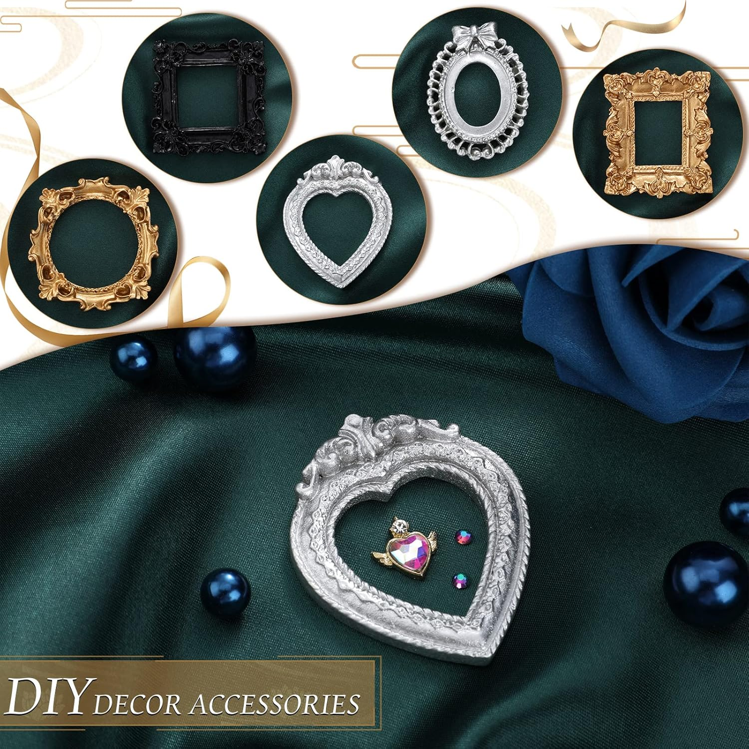 Vicenpal 25 Pcs Vintage Resin Picture Frame Antique Photo Resin Frame Mini Resin Jewelry Display Frame Photography Photo Frame DIY Small Photo Frame for Photo Home Decoration (Black,Gold,Silver) - 40, Black image number 7