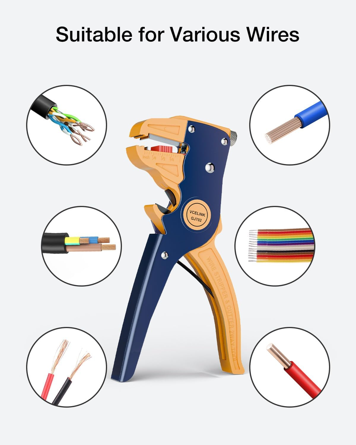 VCELINK Automatic Quickstrip Wire Stripper and Cutter, Professional Quick Strip Wire Stripper, 2 in 1 Adjustable Electrical Cable Wire Stripping Tool&Eagle Nose Pliers (7-Inch) image number 3