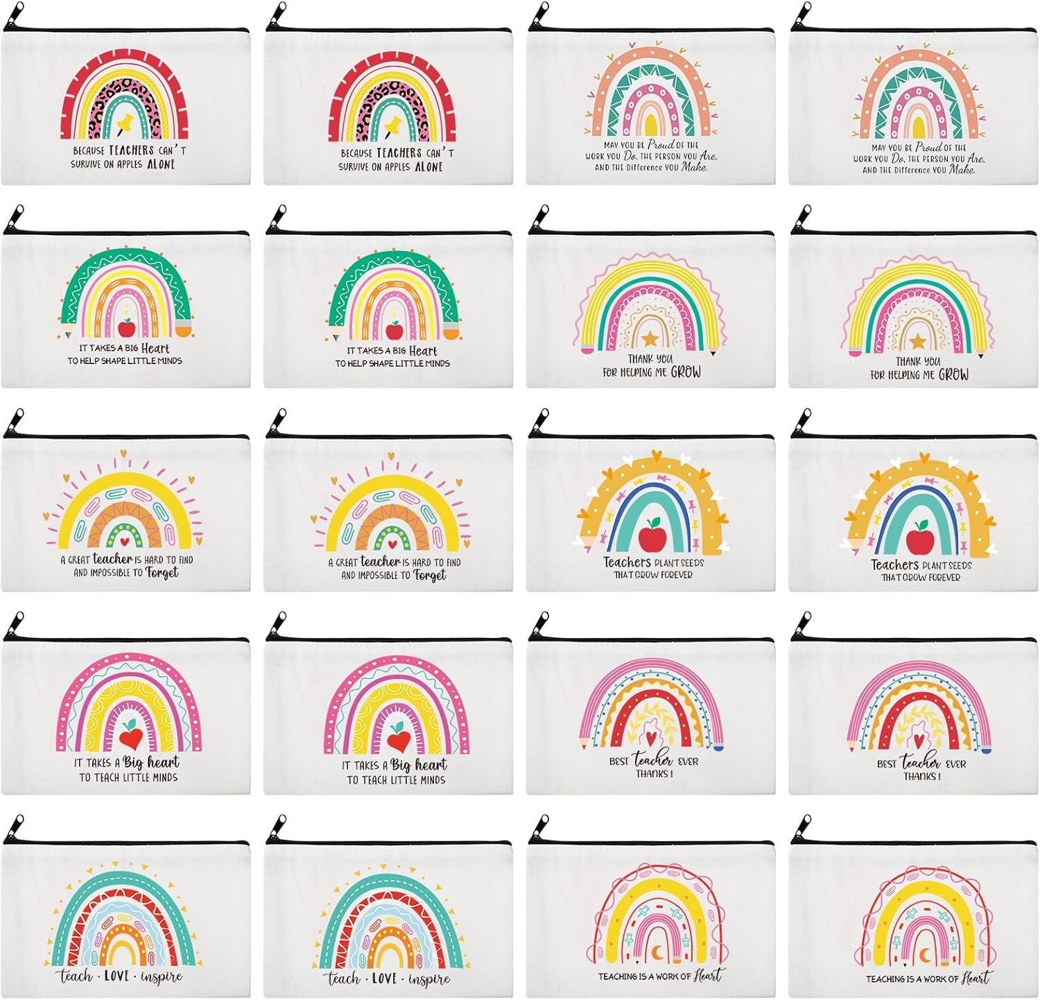 Saintrygo 20 Pieces Teacher Gifts Makeup Bags Bulk Canvas Survival Kit Cosmetic Bag Zippered Pencil Case Appreciation Gifts Travel Toiletry Pouch for Graduation Teachers Day, Multicolor, Rainbow image number 1