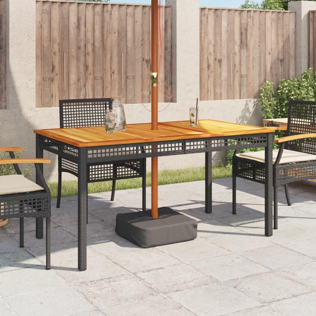 Vidaxl Patio/Garden Table - Black Rattan/Acacia Wood - Versatile Patio/Dining Use - Stable Steel Frame - 140X80X75 Cm image number 3