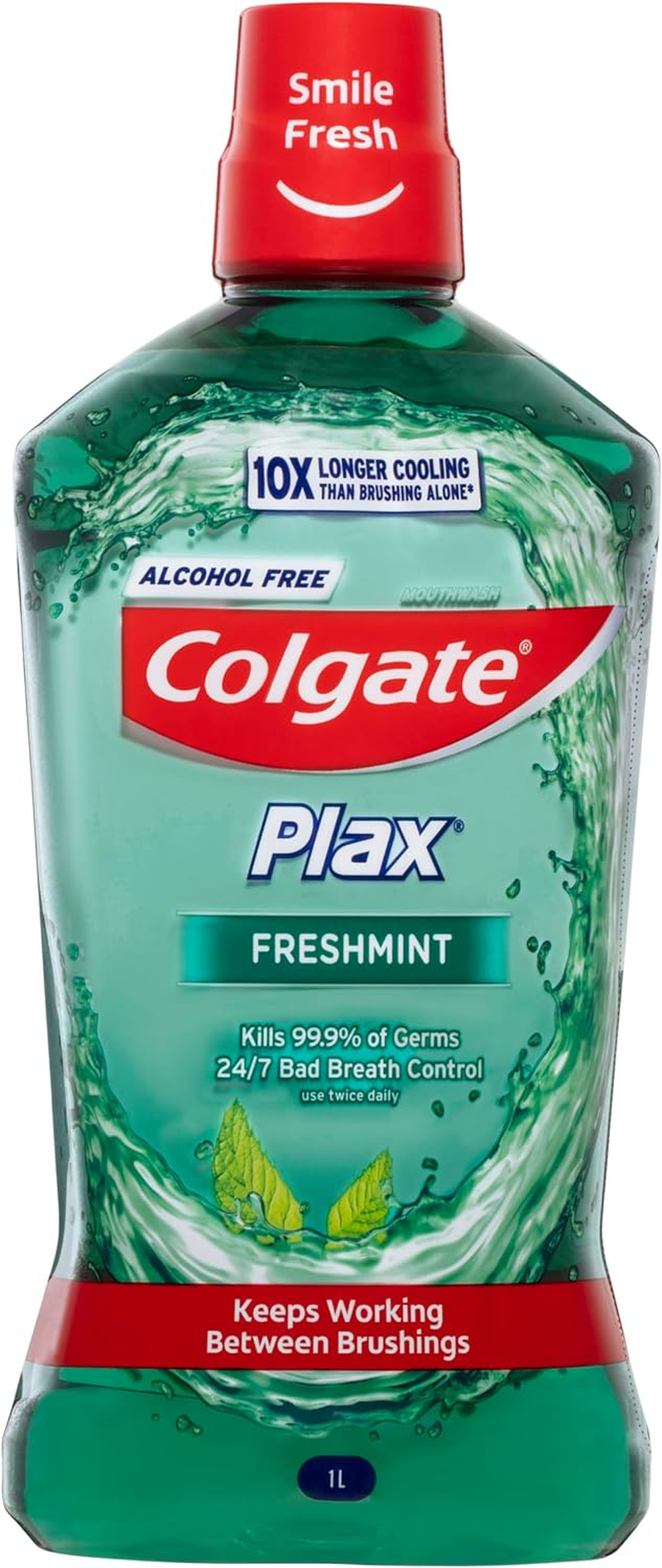 Colgate Plax Antibacterial Mouthwash 1L, Alcohol Free, Freshmint, Bad Breath Control