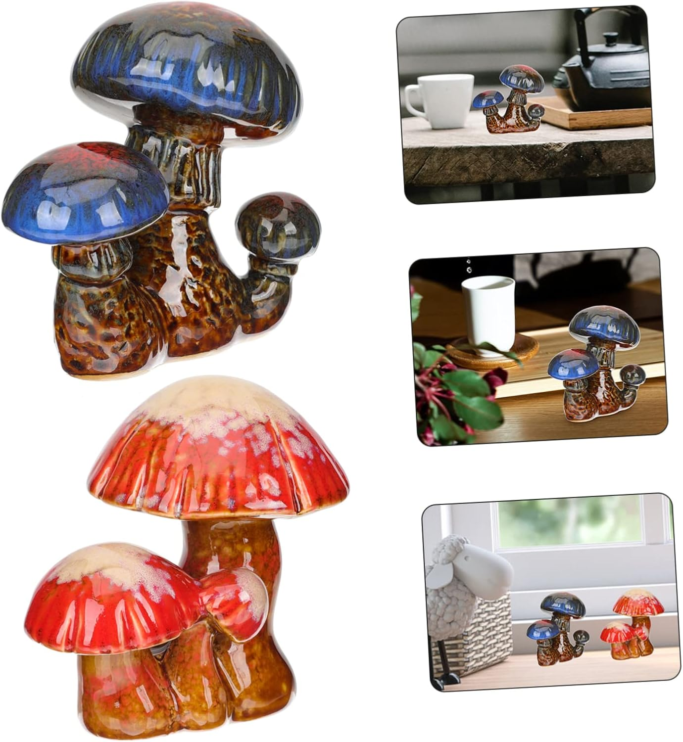 STOBAZA 2Pcs Simulated Mushroom Decor Ceramic Mushroom Statues Plant Pot Decors for Outdoor Gardening