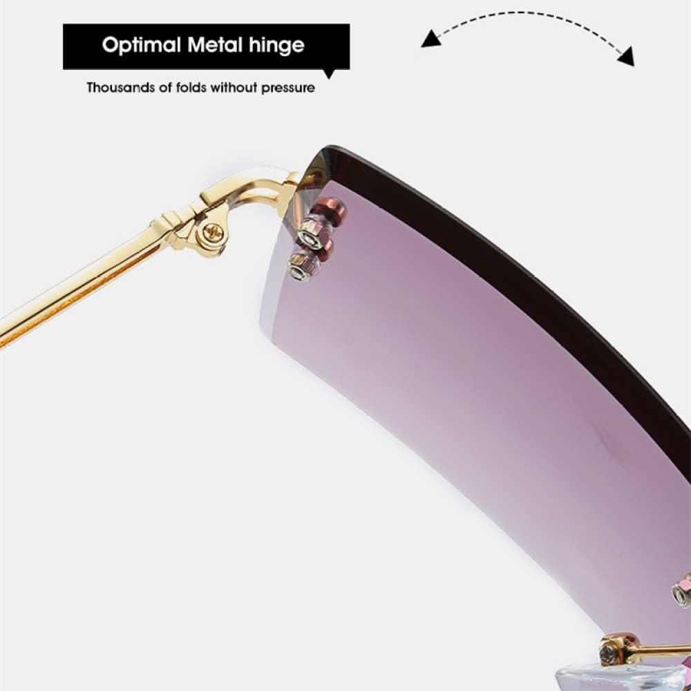 Fashion Rimless Sunglasses Women Trendy Small Rectangle Sun Glasses Summer Traveling Style UV400 Gold Shades for Men - C3 image number 6