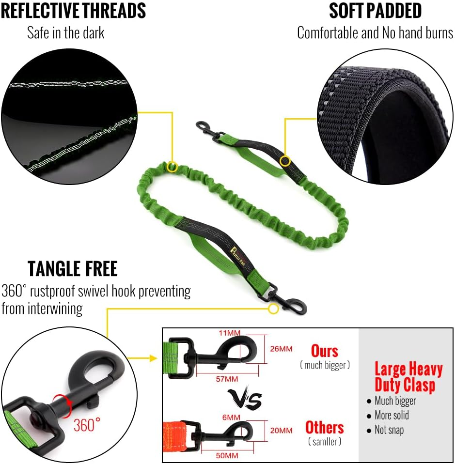 Plutus Pet Hands Free Dog Lead, Soft Padded Dual Handle Retractable Bungee Lead with Reflective Stitches, Adjustable Wasit Lead for Dog Walking Running Jogging, for Medium Large Dogs