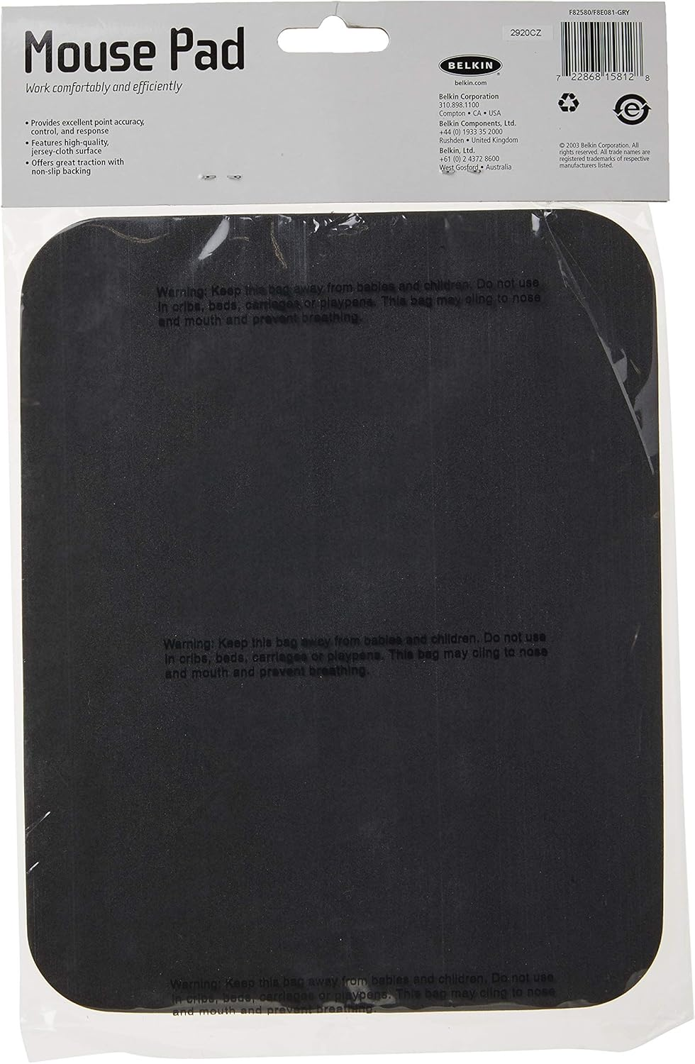 Belkin Standard 7.9-Inch by 9.8-Inch Mouse Pad with Neoprene Backing and Jersey Surface (Gray) image number 2