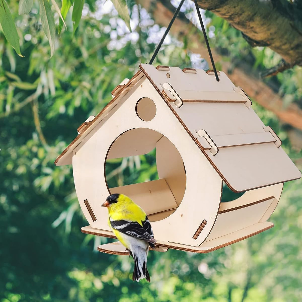 AIMALL Unfinished Wooden Hanging Bird House DIY Nest Craft Kit for Kids Art Projects Party Supplies School Classroom Activity D&eacute;cor image number 4