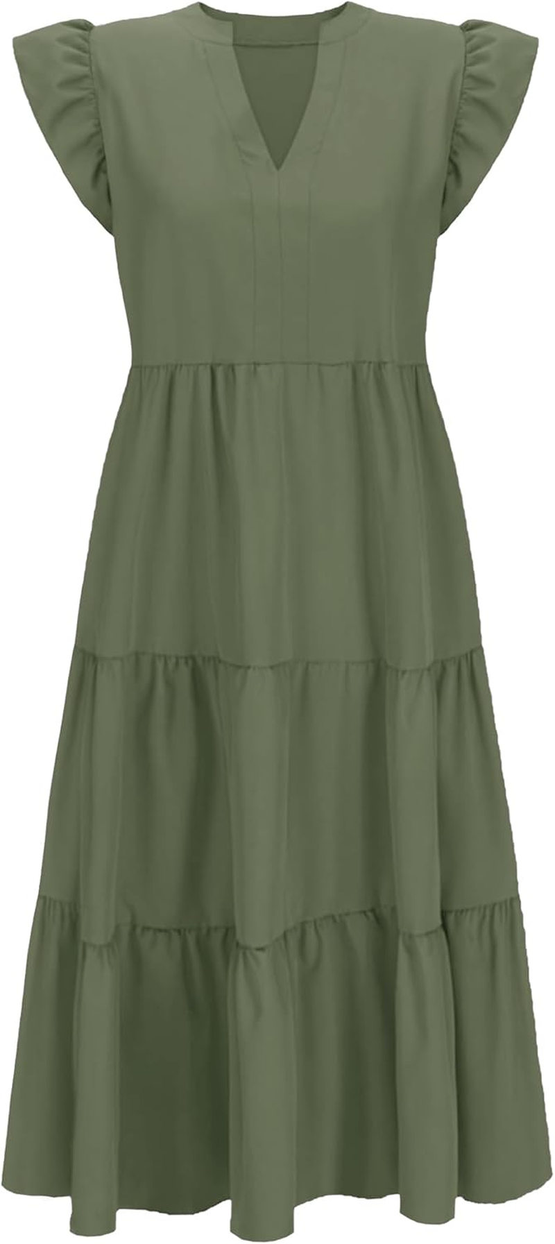 Womens Nursing Midi Dress Breastfeeding Summer Ruffle Sleeveless V Neck Tiered Beach Sundress with Pockets image number 3