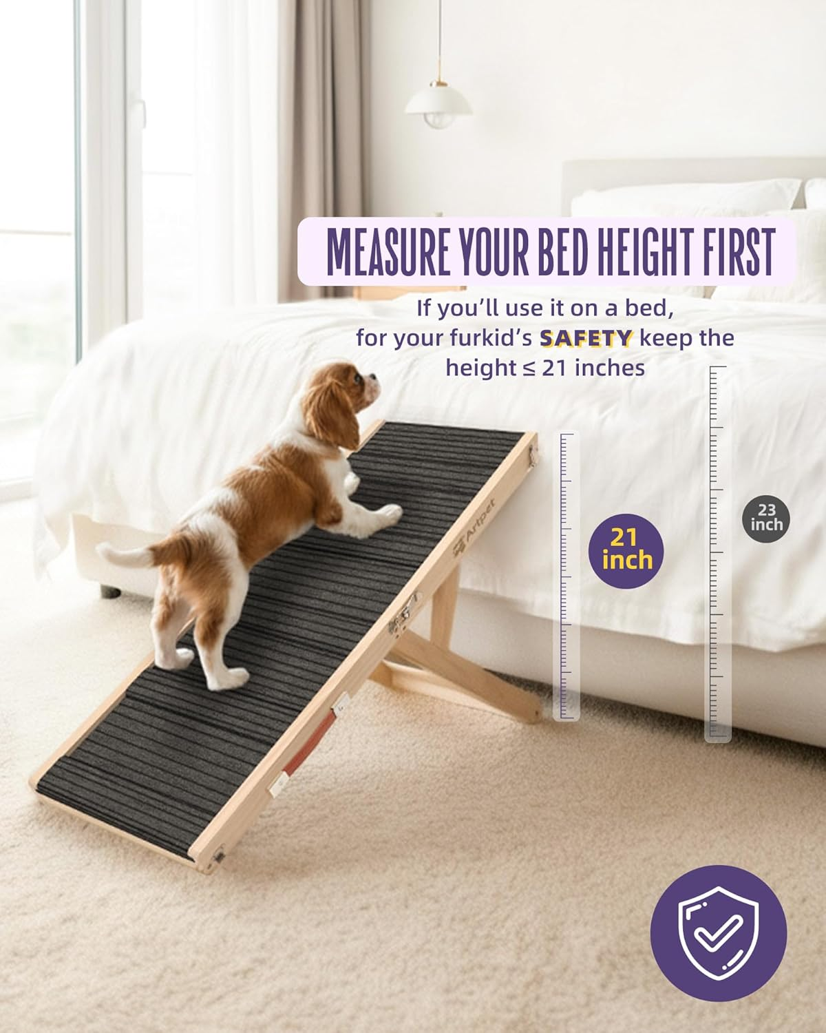 Dog Ramps for Small Dogs Folding Dog Ramp for Couch Bed Portable Pet Ramp for Cats Adjustable Height 21&rdquo;, up to 35Lbs