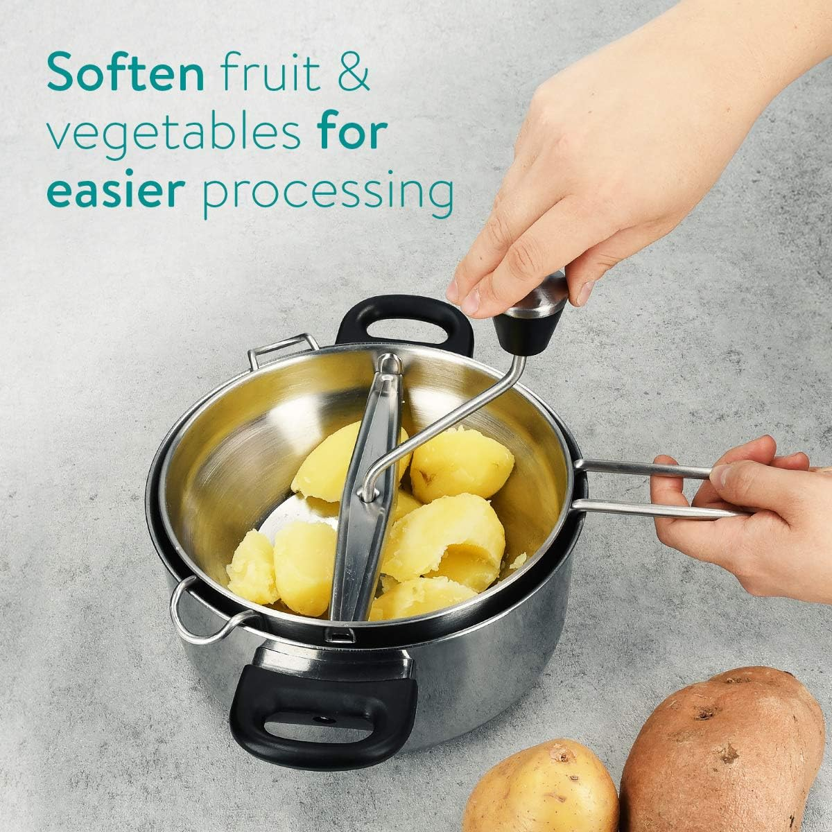 Navaris Food Mill - 8.1" Stainless Steel Rotary Food Mill with Hand Crank and 3 Grinding Discs - Grind & Puree Tomato Sauce, Mashed Potatoes - or for Canning Applesauce image number 5