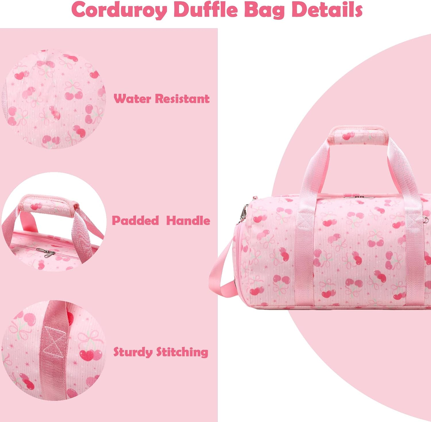 Kids Dance Bag Gymnastics Bag Girls Boys Duffle Bag Gym Sports Ballet Bag with Shoe Compartments, Girls Overnight Weekender Carry on Travel Bag, Cherry Pink - Bow Pink image number 5