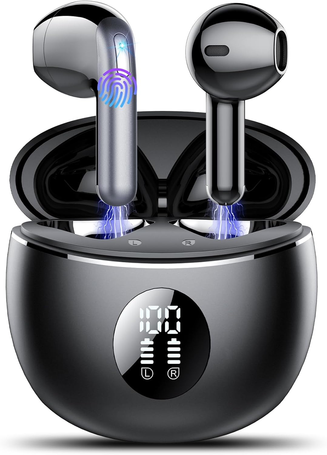 Wireless Earbuds, Bluetooth 5.4 Headphones with 4 ENC Noise Cancelling Mic, Deep Bass, IP7 Waterproof, 50H Playtime, LED Display, in Ear Earphones for Phone, Tablet, Laptop, Sports, Dazzling Black image number 1