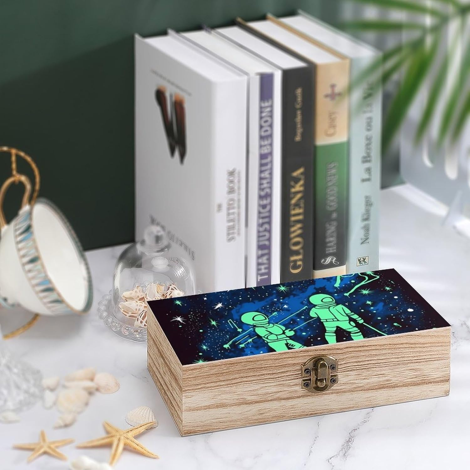 Glow in the Dark Wooden Box Wood Wedding Keepsake Boxes with Lids Small Decorative Boxes Lightweight Wooden Memory Storage Box for Crafts Keepsakes Jewelry Photo Letter Storage