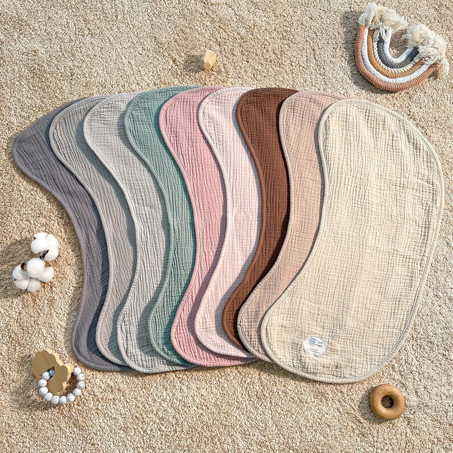 Lulumoon Muslin Burp Cloths for Babies: 100% Soft Cotton Large Burping Cloths - Neutral Baby Burp Rags for Boy and Girl - Absorbent Burp Cloth for Spit-Ups 6 Pack - Pink image number 2