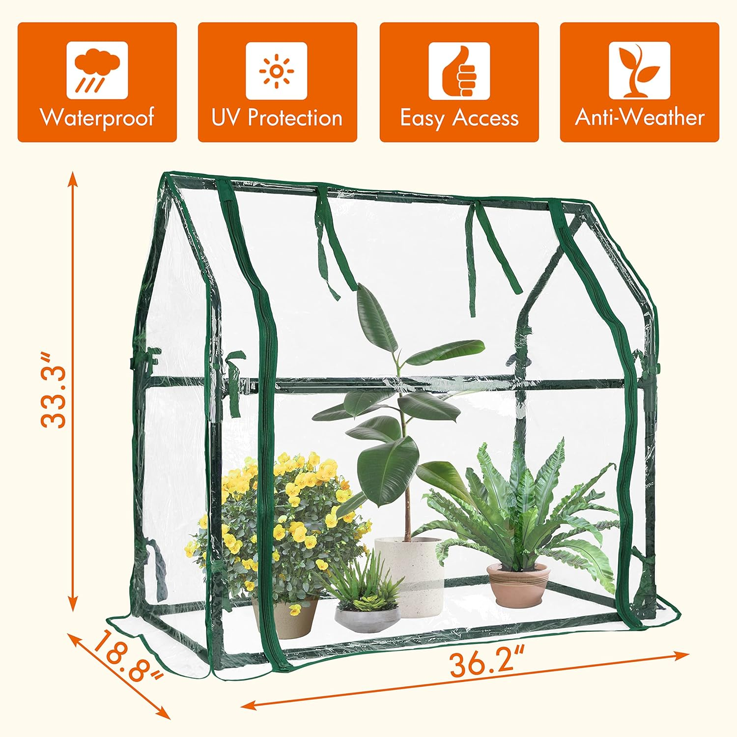 Gardzen Mini Greenhouse Heavy Duty Portable Green House, Clear Tent Indoor or Outdoor for Plants 36.2~''(L) X18.8~''(W) X33.3~''(H) GGH-R1 image number 5