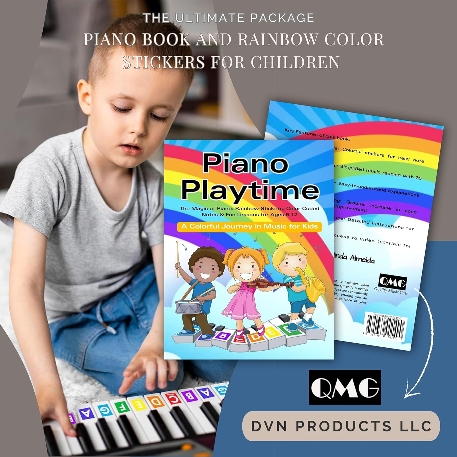 QMG Rainbow Color Piano and Keyboard Sticker and Kids Piano Learning Book Easy to Follow Instructions for Kids, Beginner Piano Book for Children, Easy Piano Sheet Music for Kids image number 2