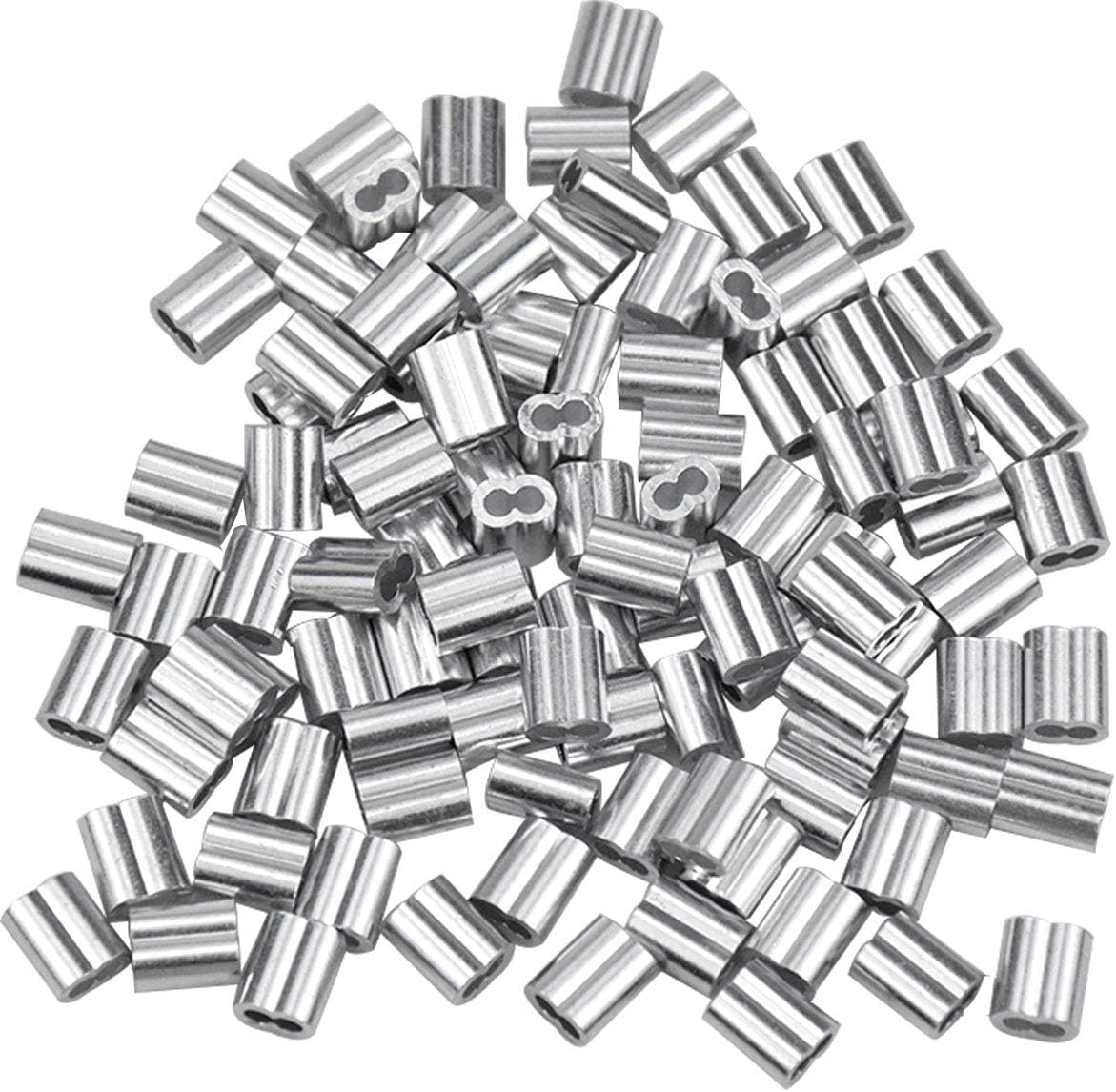100 Pcs Aluminum Crimping Loop Sleeve Clips, Aluminum Sleeves Clip Fittings with Double Ferrules, Aluminium Ferrules for Wire Rope, Cable Crimps, Silver (2 Mm/0.079Inch)