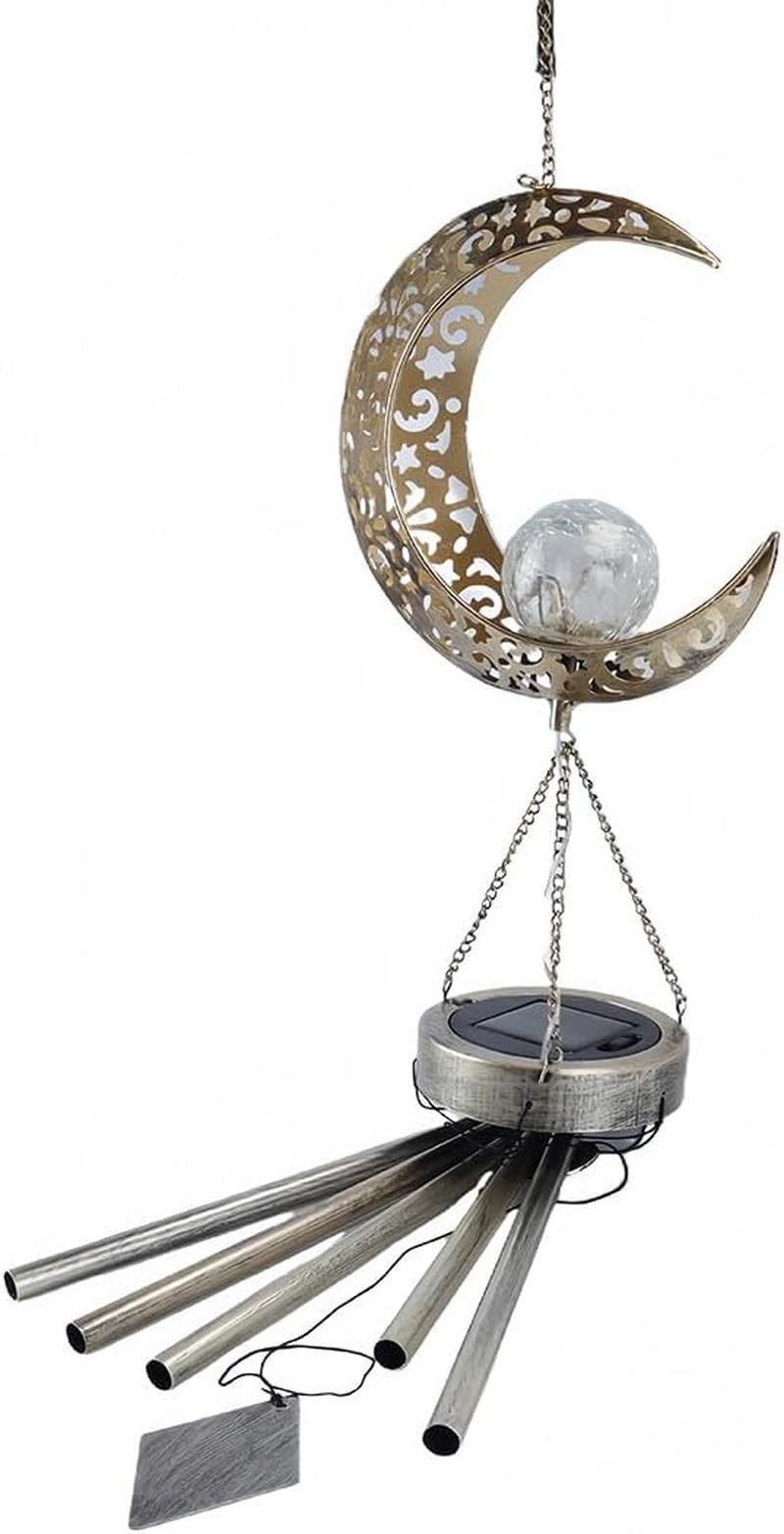 Ausi Sun Moon Solar Wind Spinner Light - Outdoor Garden Night Wind Bell Waterproof Chime Ambient Light Lamp - Lamp for Patio, Deck, Lawn, Yard, Patio, Deck, Garden (Moon) image number 5