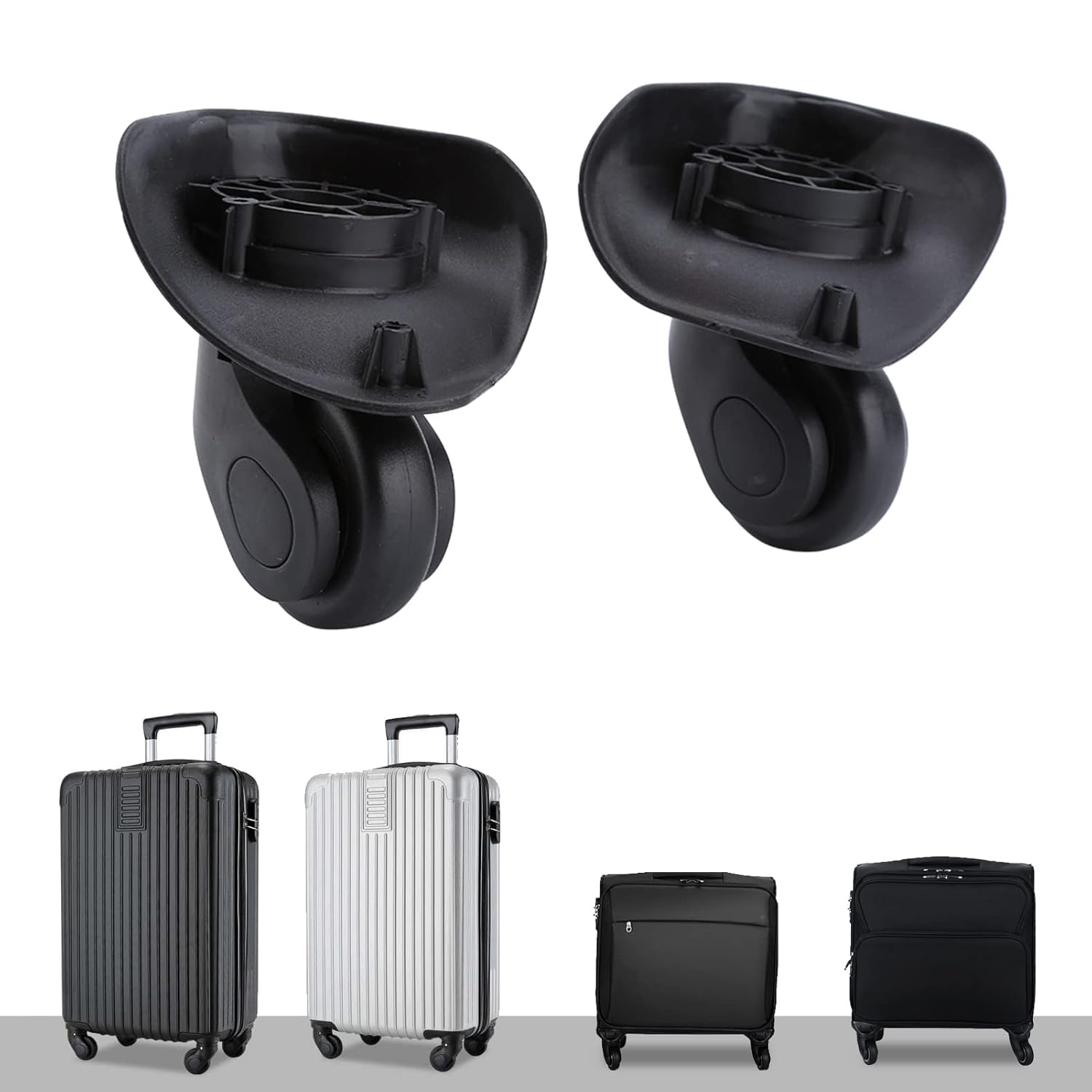 MUNEFE 2Pcs Black Luggage Wheels, PVC Luggage Wheels, Swivel Luggage Wheels for Luggage Cart Box Maintenance image number 4
