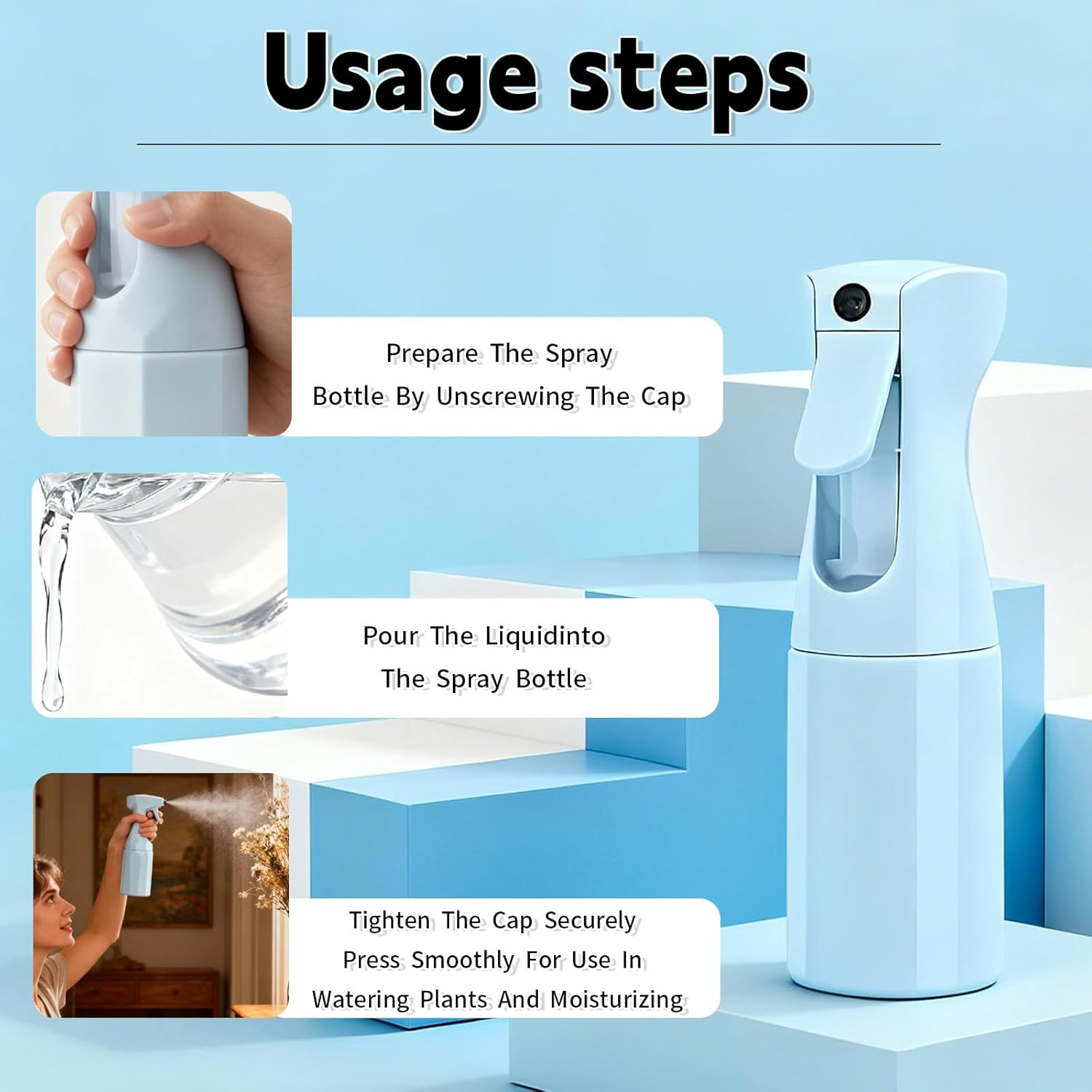 Spray Bottle for Hair, Continuous Spray Bottle, Blue Ultra Fine Mist 6.8Oz 200ML Hair Spray Bottle for Hair, Salons, Barber, Plants, Skin Care, Cleaning image number 2