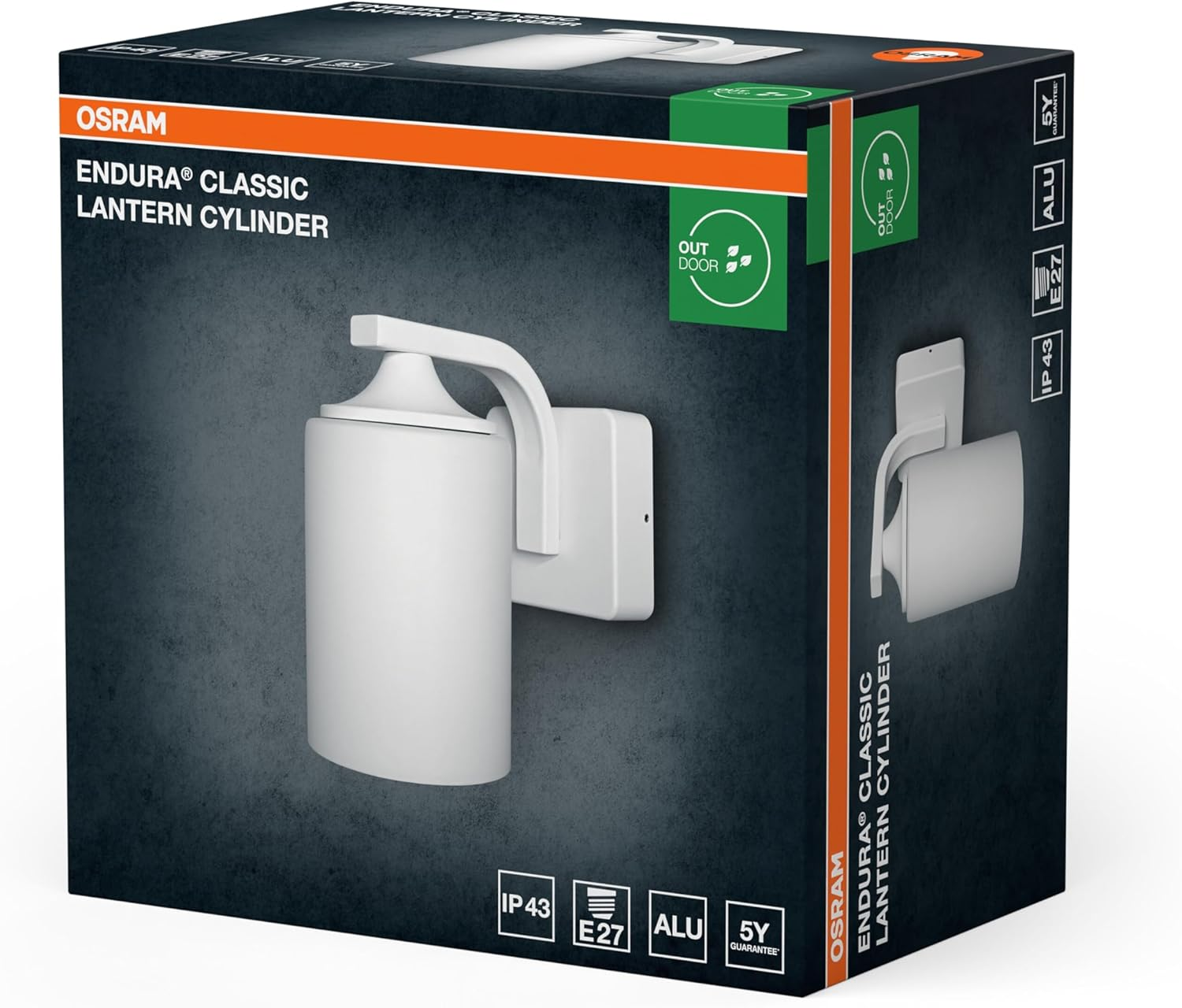 OSRAM Endura Classic Wall Light, White, E27, IP43, Aluminium Housing, Glass Diffuser, Suitable for Outdoor Use, Bulb Not Included image number 1