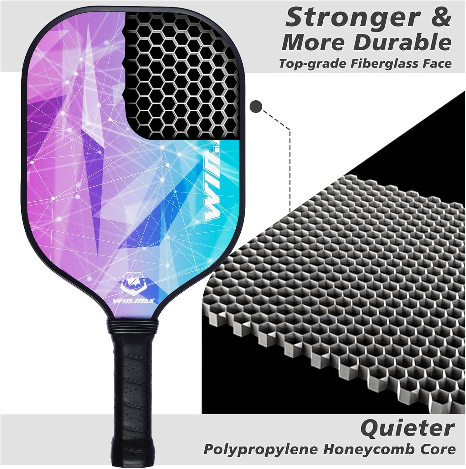 Pickleball Paddles, Fiberglass Surface Pickleball Set with Pickleball Rackets, Pickleball Paddles Set ​For Men Women, 4 Pickleballs and Carry Bag (Purple) image number 6