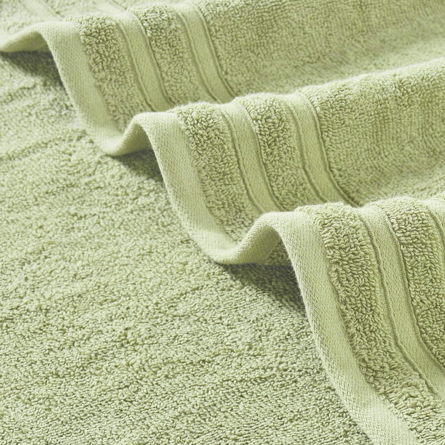 Modern Threads 6-Piece Damask Jacquard/Solid Ultra Soft 550GSM 100% Combed Cotton Towel Set with Embellished Borders [Sage] - Ivory image number 4