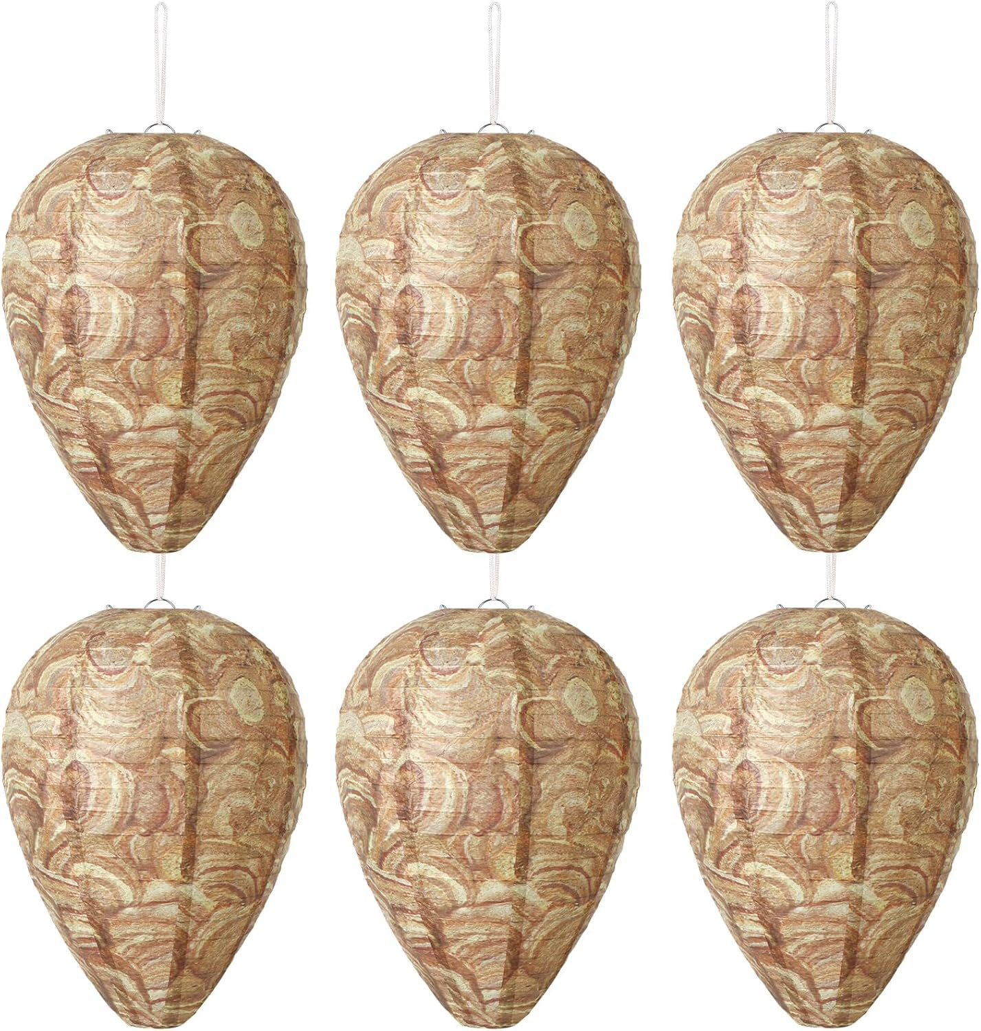 DECYOOL 6 Pack Paper Wasp Nest Decoy Hanging Wasp Nest Stay Away from Wasps Hornets Yellow Jackets(Brown Green)