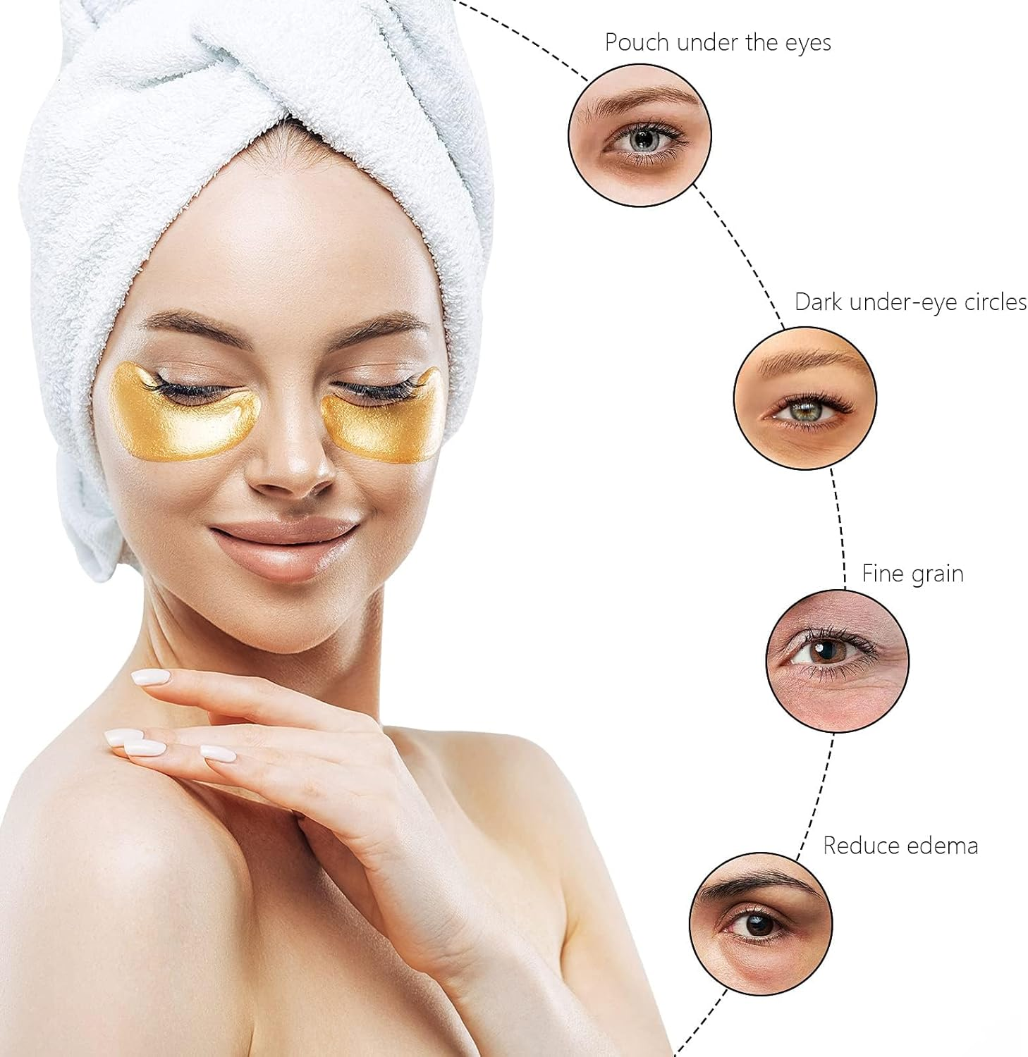 30 Pairs Gold under Eye Patches, under Eye Masks for Puffy Eyes, Dark Circles and Reducing Fine Lines, Collagen Eye Wrinkle Pads image number 3