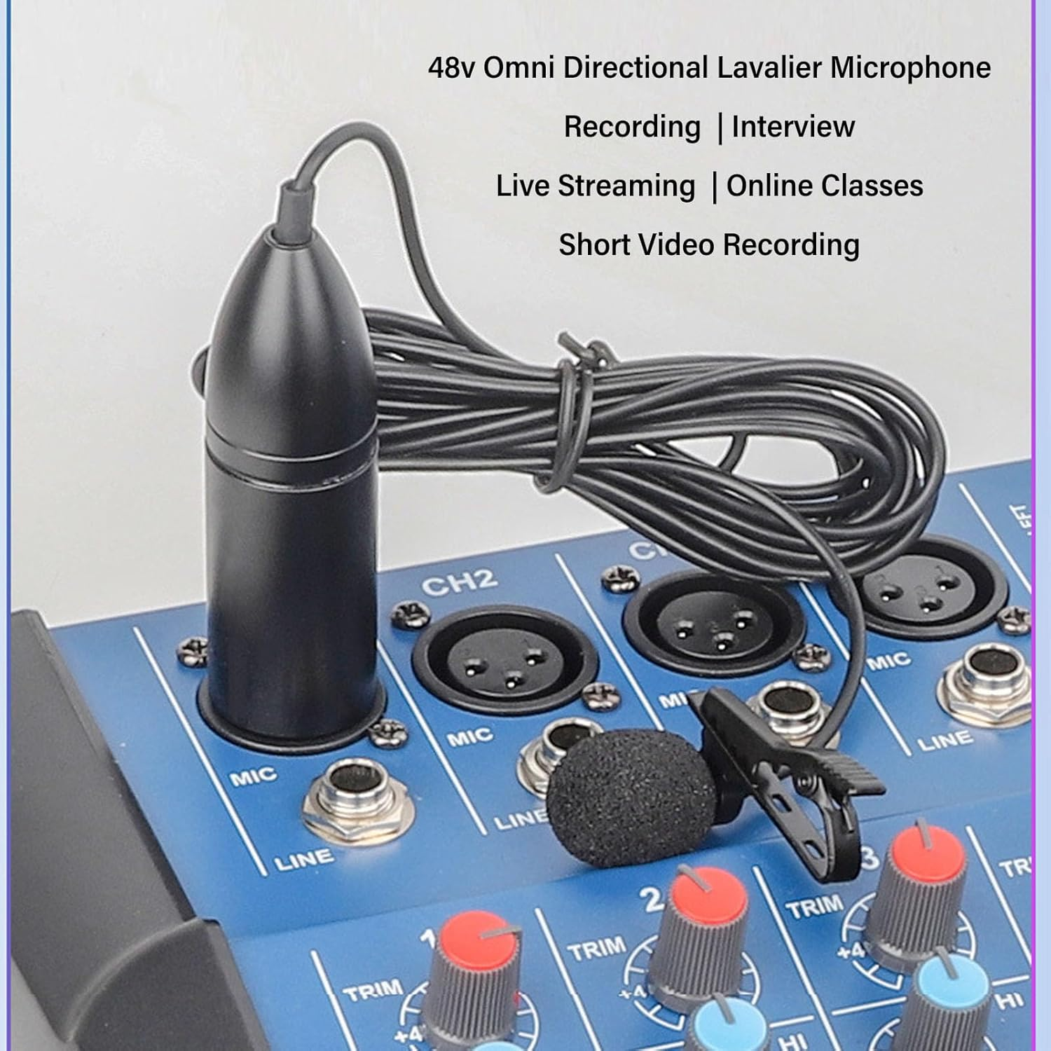 Omni Directional XLR Lavalier Microphone with 48V Phantom Power, Noise Reduction, Metal Lapel Clip and Windscreen, Great Lav Mic for Recording, Interviews, Speeches image number 5