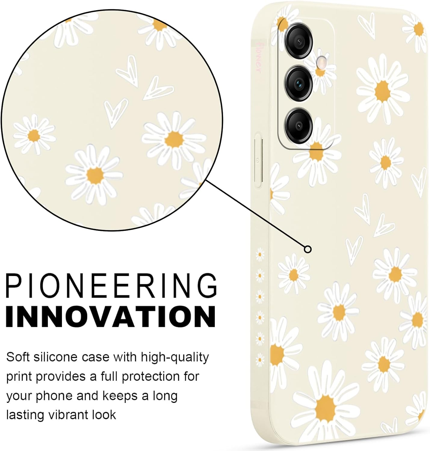 Yoedge Mobile Phone Case for Samsung Galaxy A55 5G Case, Aesthetic Flowers Daisy Heart Pattern Cute Design Girls Women Cover, Silicone Shockproof Case Scratch-Resistant Protective Case for Samsung A55 image number 5