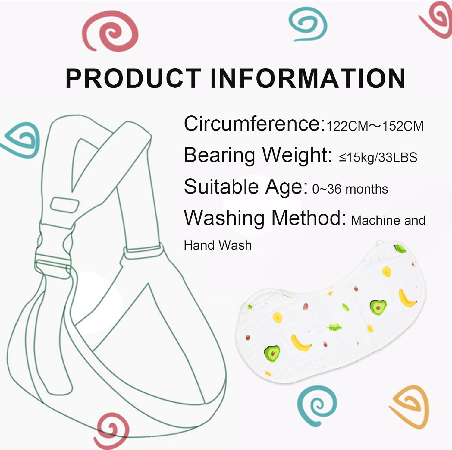 Zurligi Baby Carrier Toddler Sling Multifunction Ergonomic, with Burp Towel Lightweight Baby Carrier Sling, Adjustable Size Breathable Easy to Wear for Shopping Travel image number 6